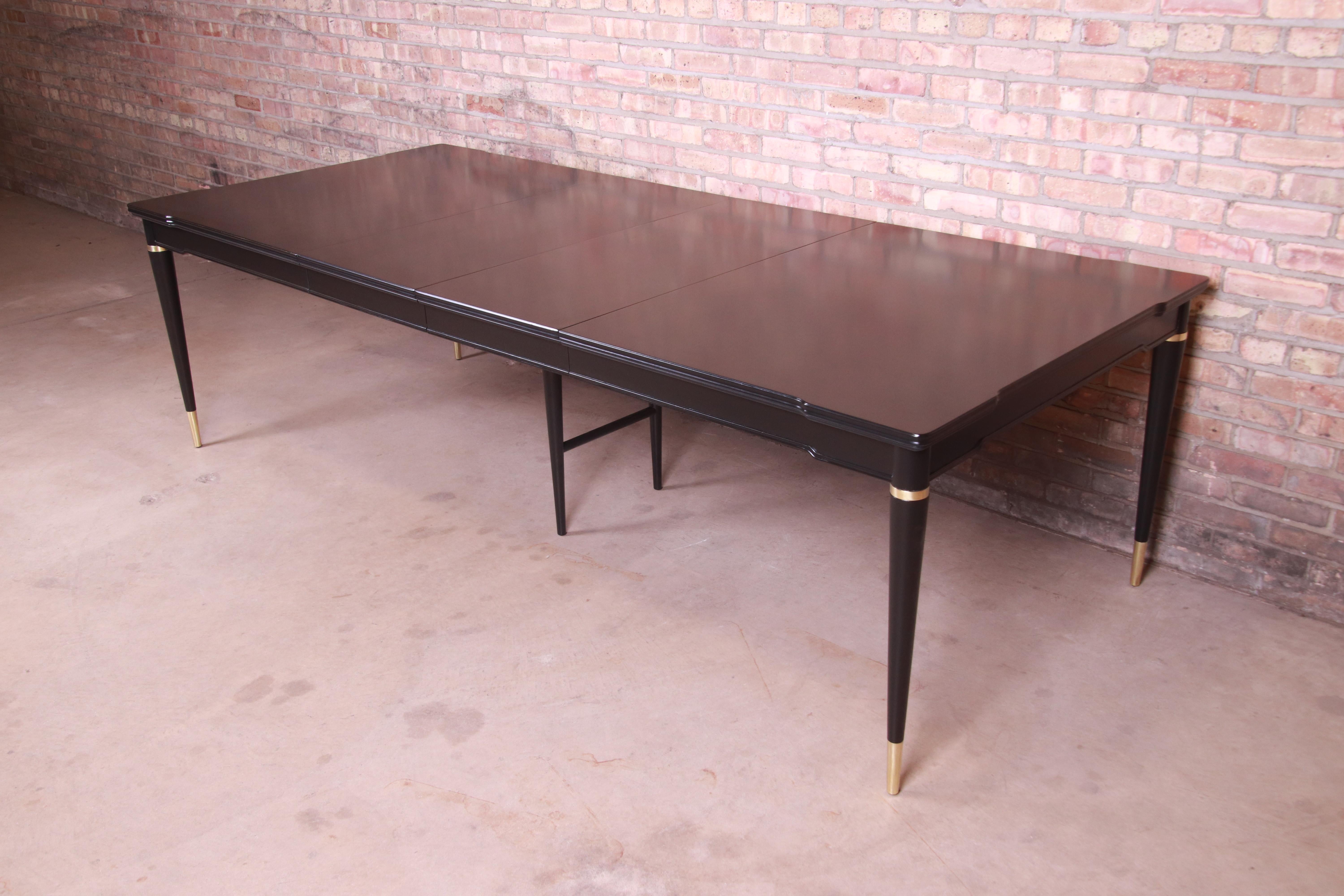 American John Widdicomb Mid-Century Modern Black Lacquered Dining Table, Newly Refinished