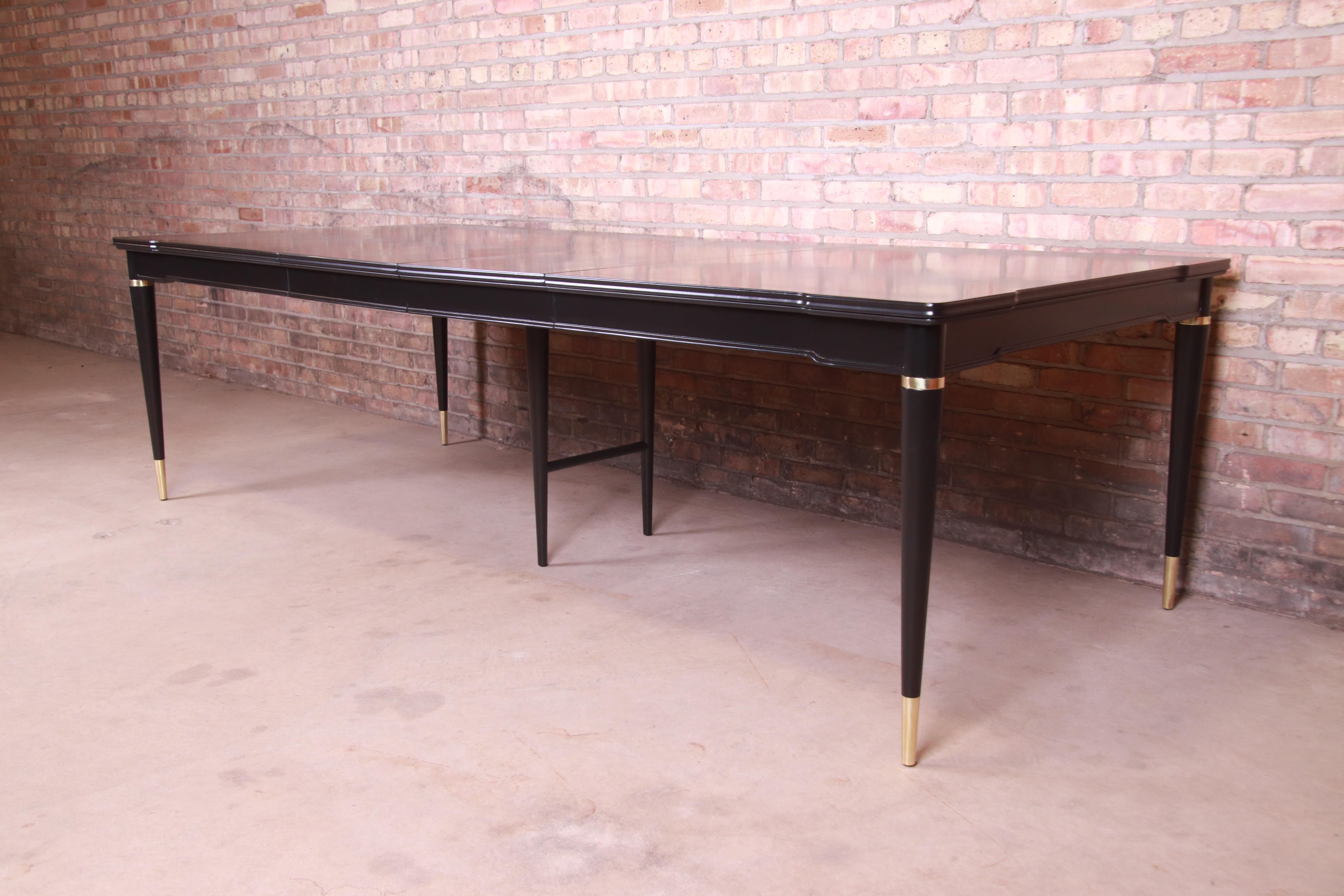 John Widdicomb Mid-Century Modern Black Lacquered Dining Table, Newly Refinished In Good Condition In South Bend, IN