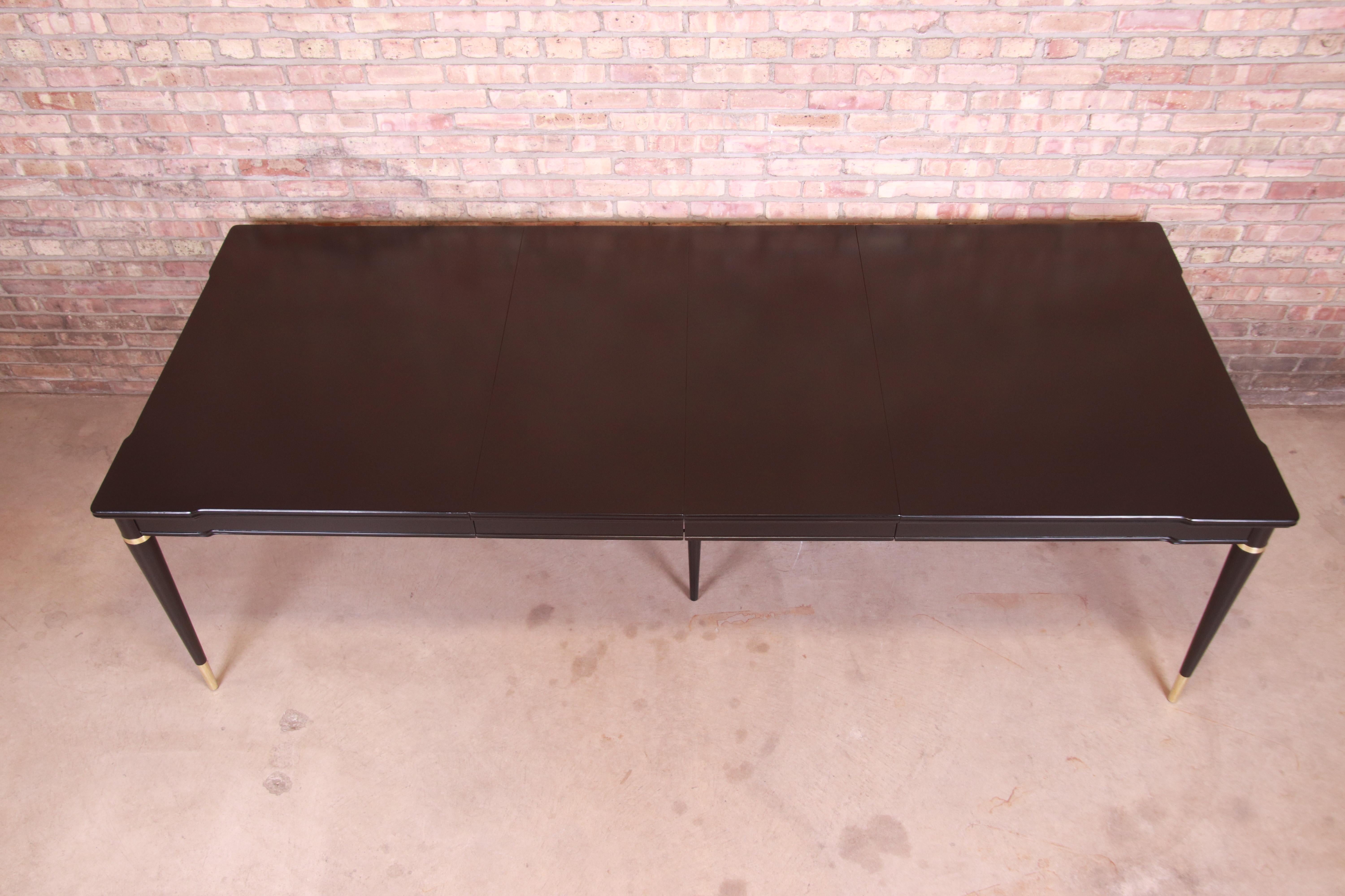 John Widdicomb Mid-Century Modern Black Lacquered Dining Table, Newly Refinished 1