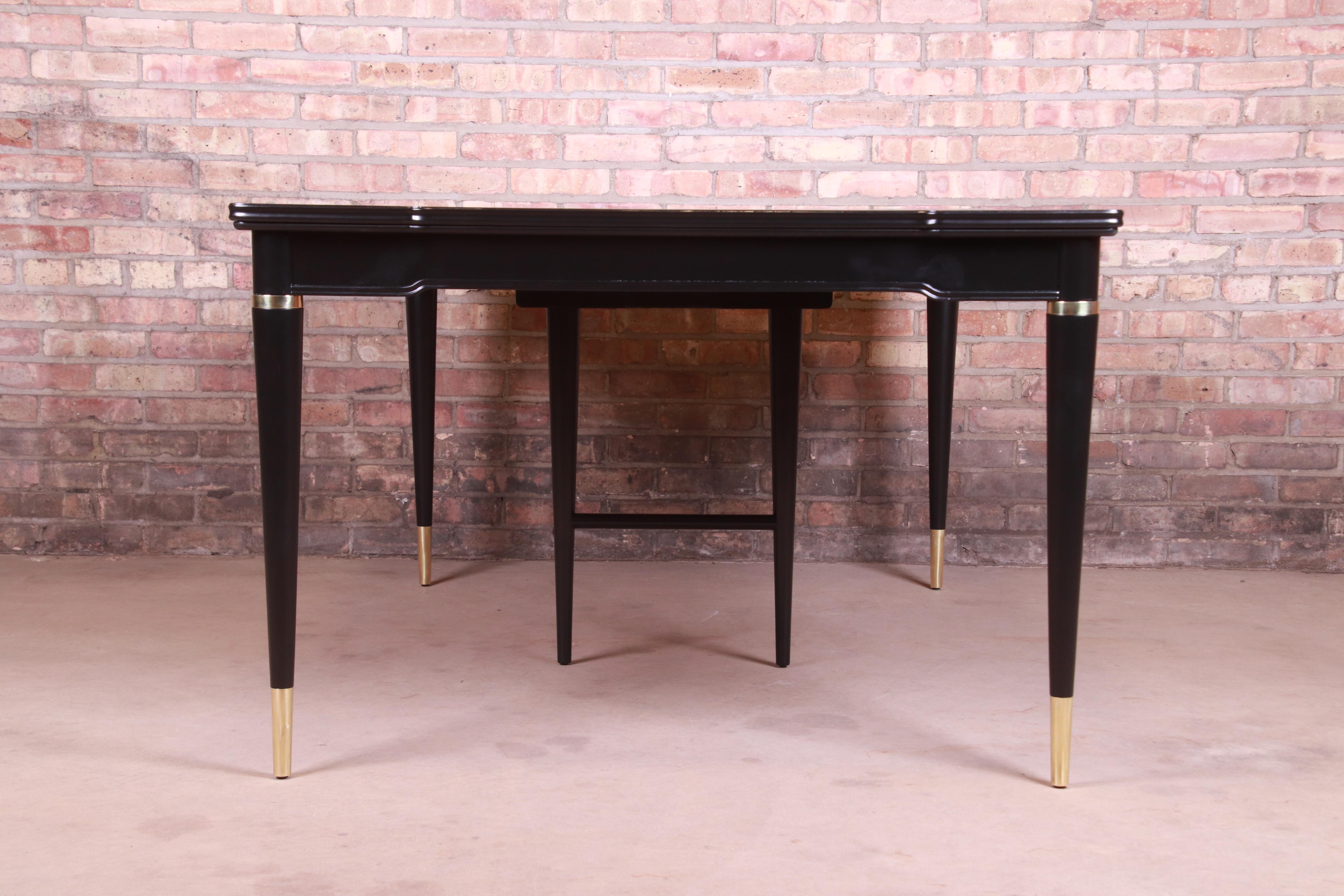 John Widdicomb Mid-Century Modern Black Lacquered Dining Table, Newly Refinished 2