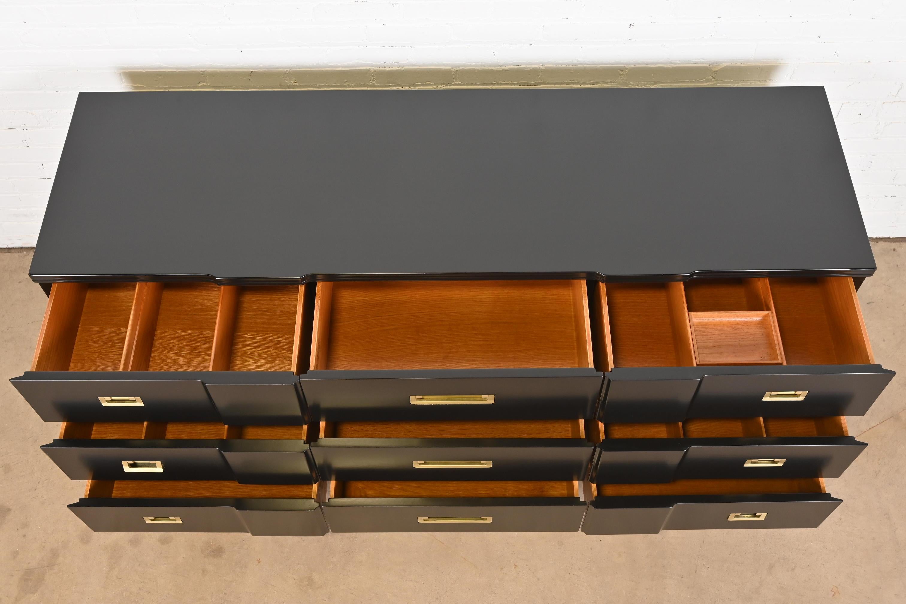 John Widdicomb Mid-Century Modern Black Lacquered Dresser, Newly Refinished For Sale 4