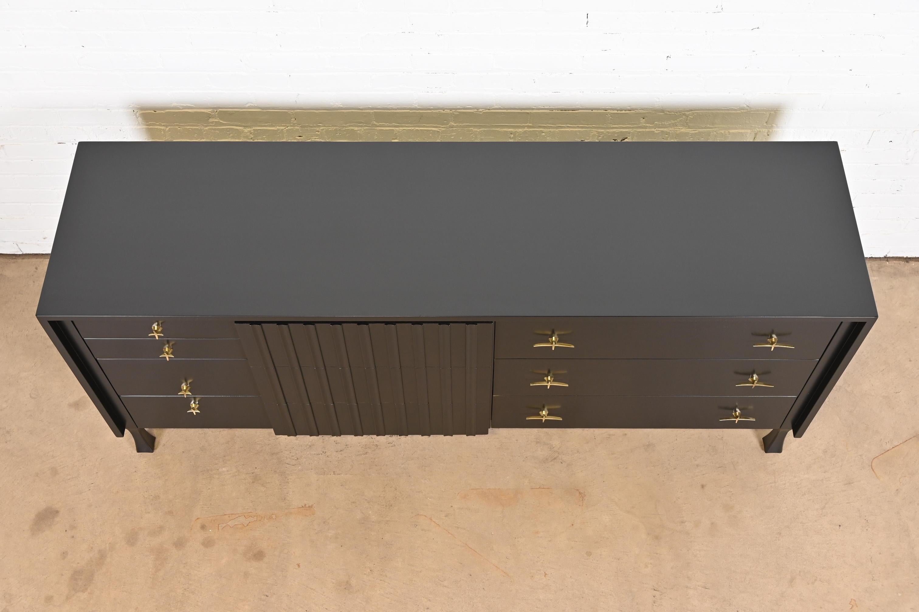 John Widdicomb Mid-Century Modern Black Lacquered Dresser, Newly Refinished 5