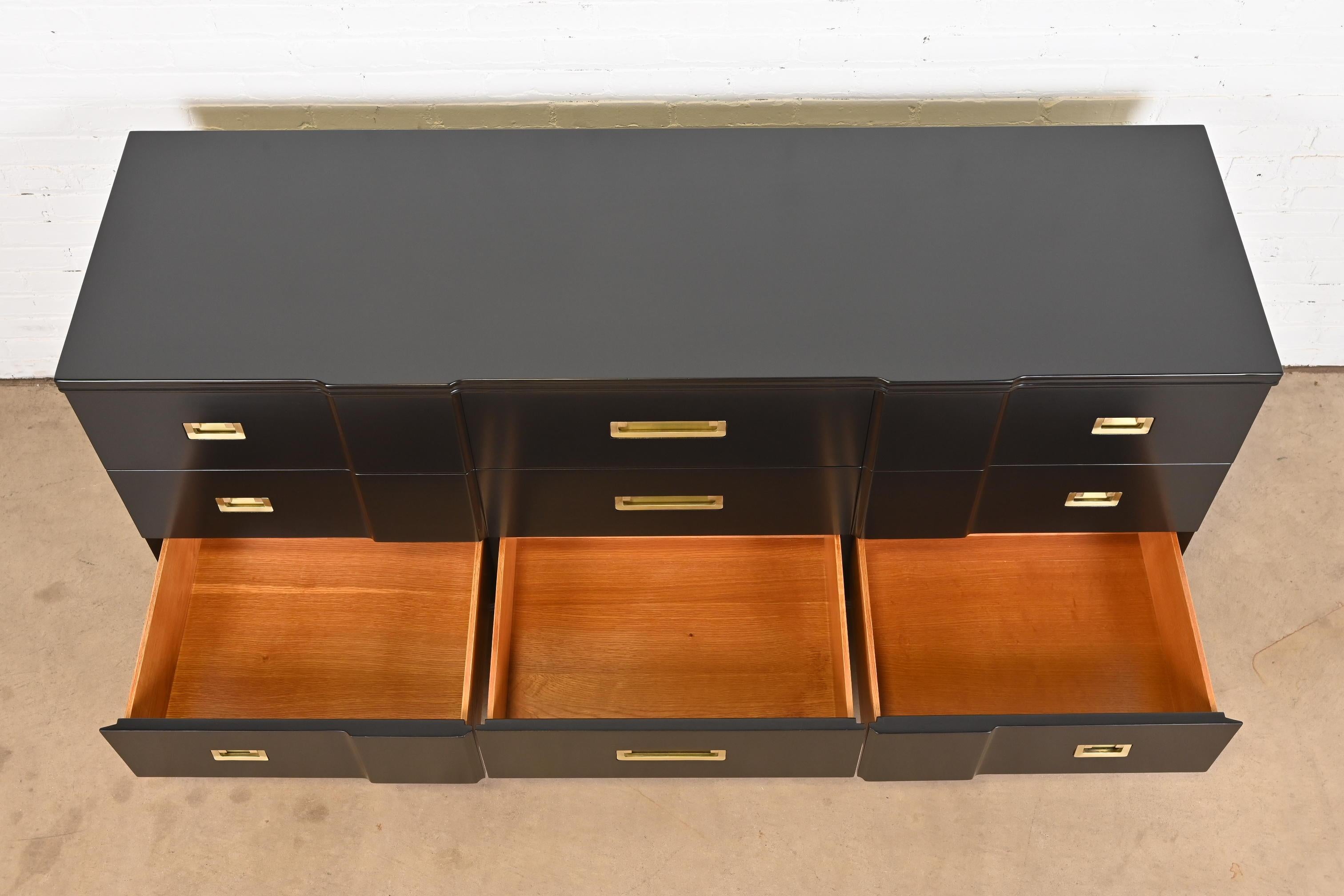 John Widdicomb Mid-Century Modern Black Lacquered Dresser, Newly Refinished For Sale 5