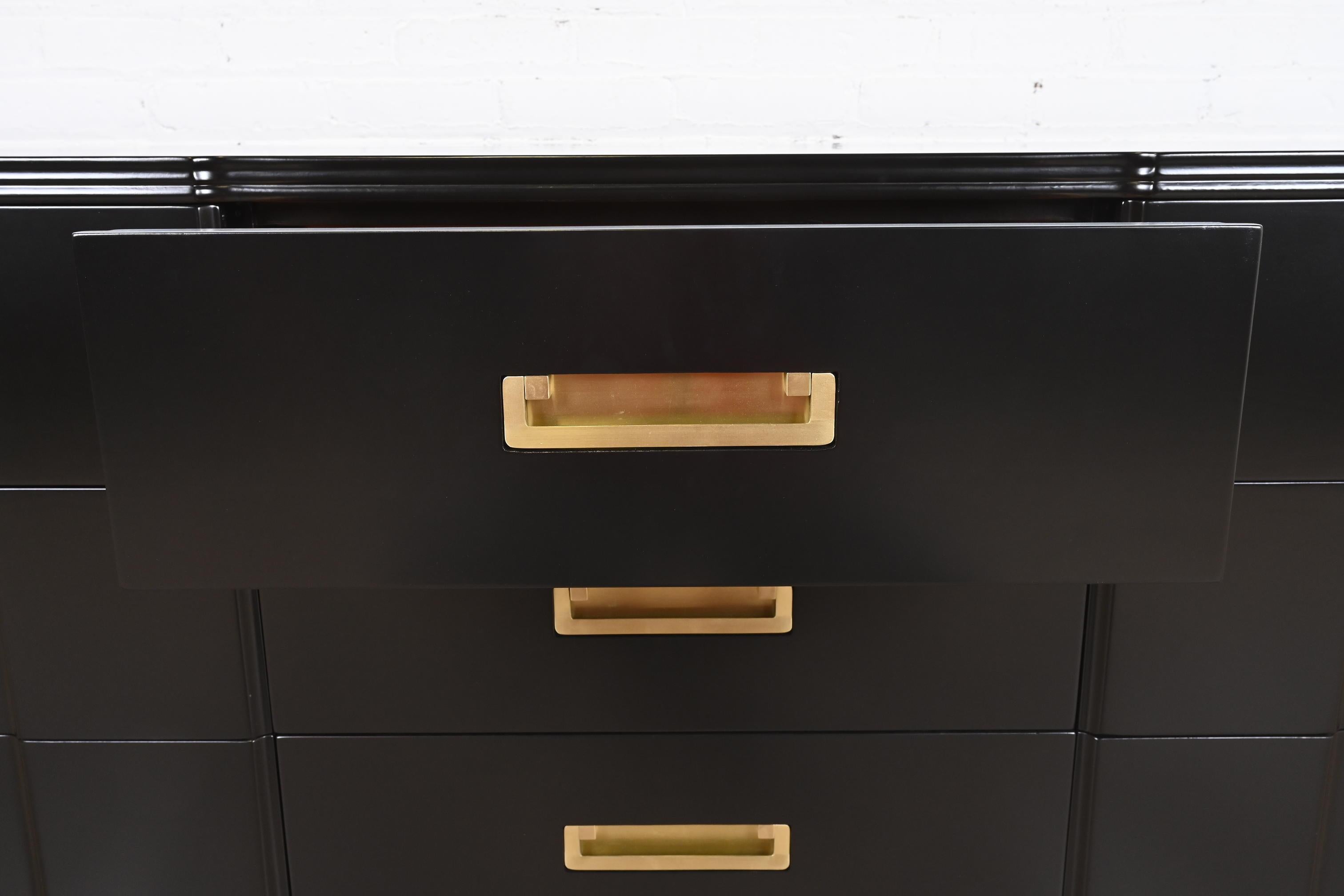 John Widdicomb Mid-Century Modern Black Lacquered Dresser, Newly Refinished For Sale 6
