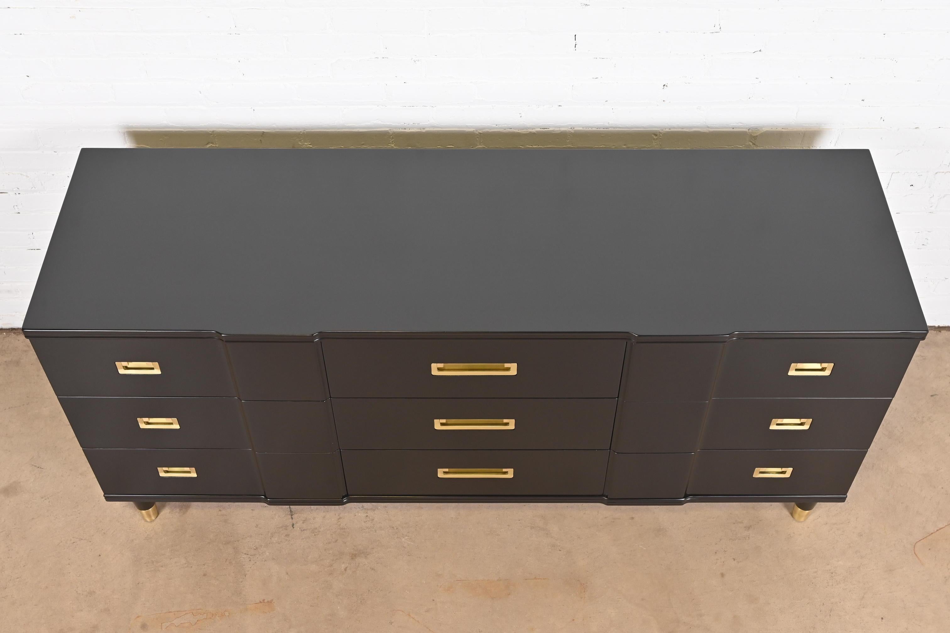 John Widdicomb Mid-Century Modern Black Lacquered Dresser, Newly Refinished For Sale 8