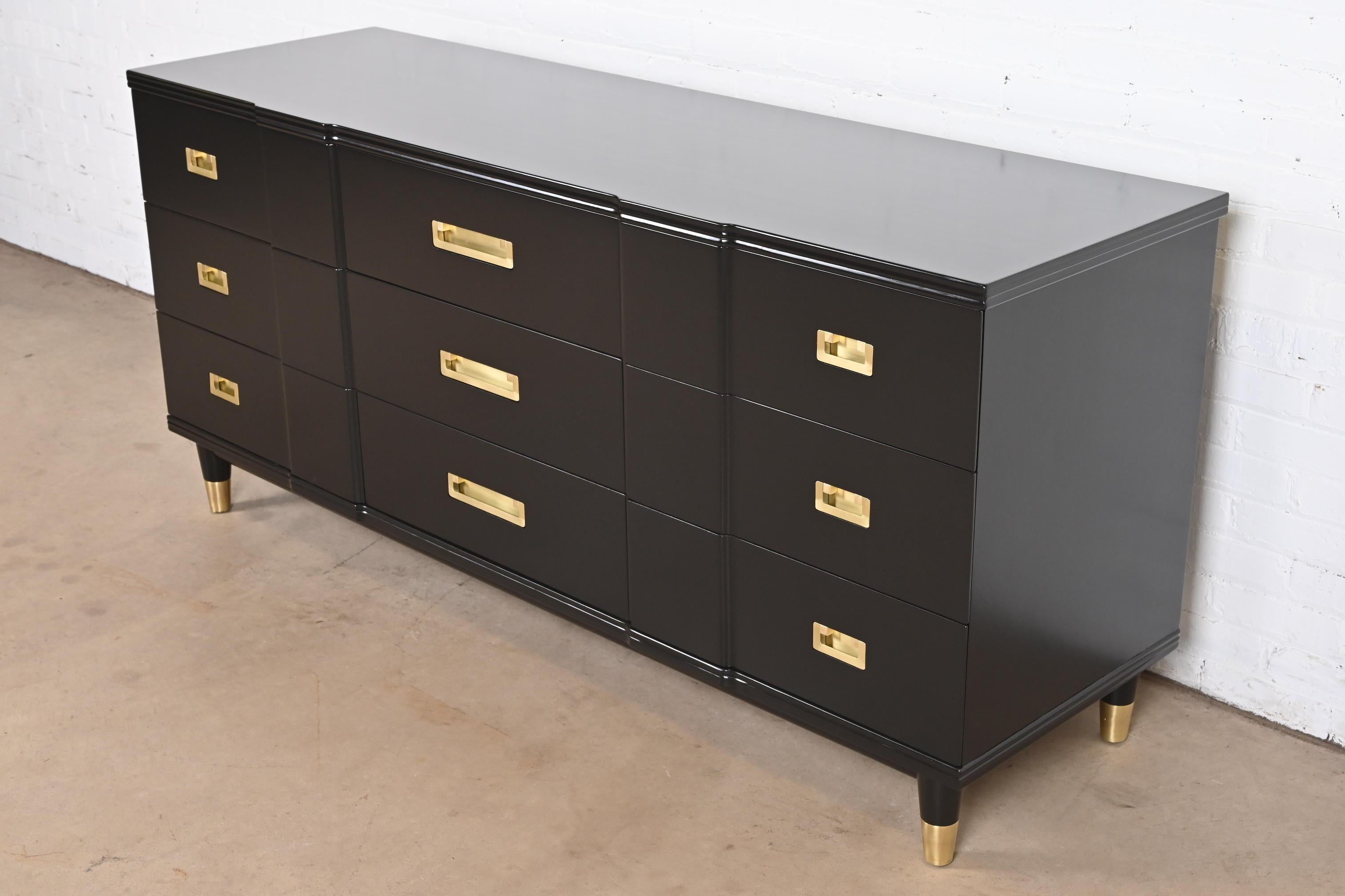 American John Widdicomb Mid-Century Modern Black Lacquered Dresser, Newly Refinished For Sale