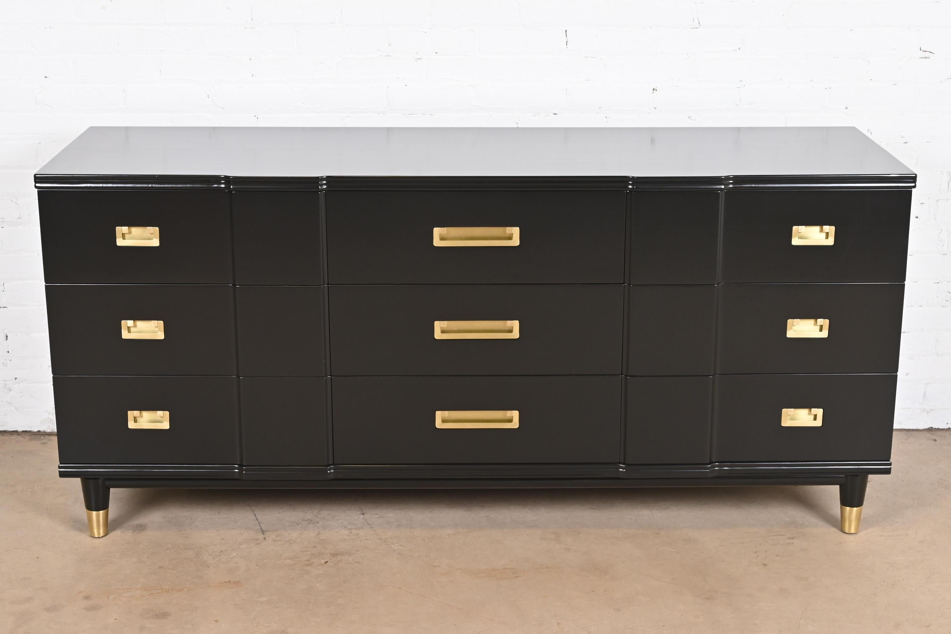 Mid-20th Century John Widdicomb Mid-Century Modern Black Lacquered Dresser, Newly Refinished For Sale