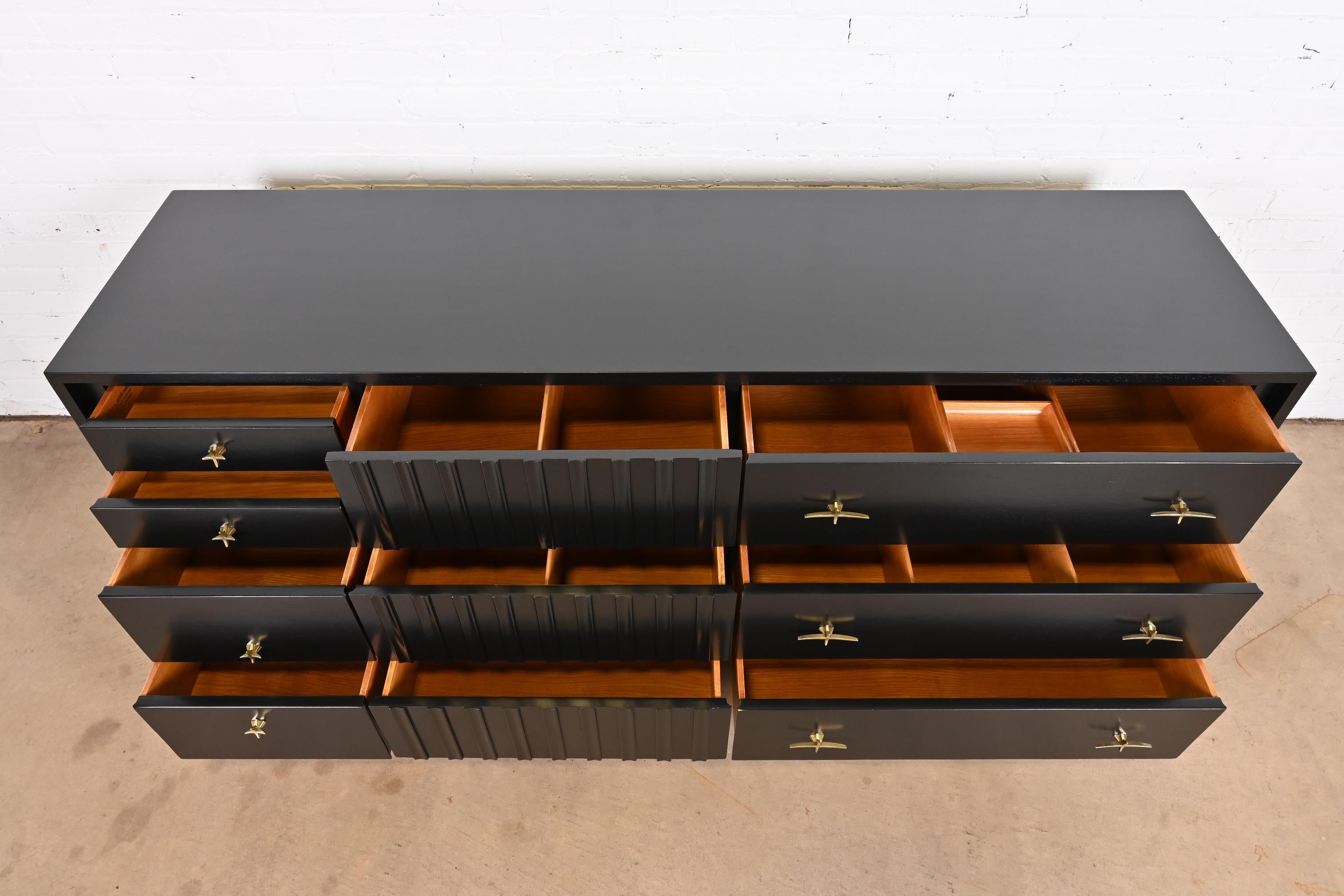 John Widdicomb Mid-Century Modern Black Lacquered Dresser, Newly Refinished 1
