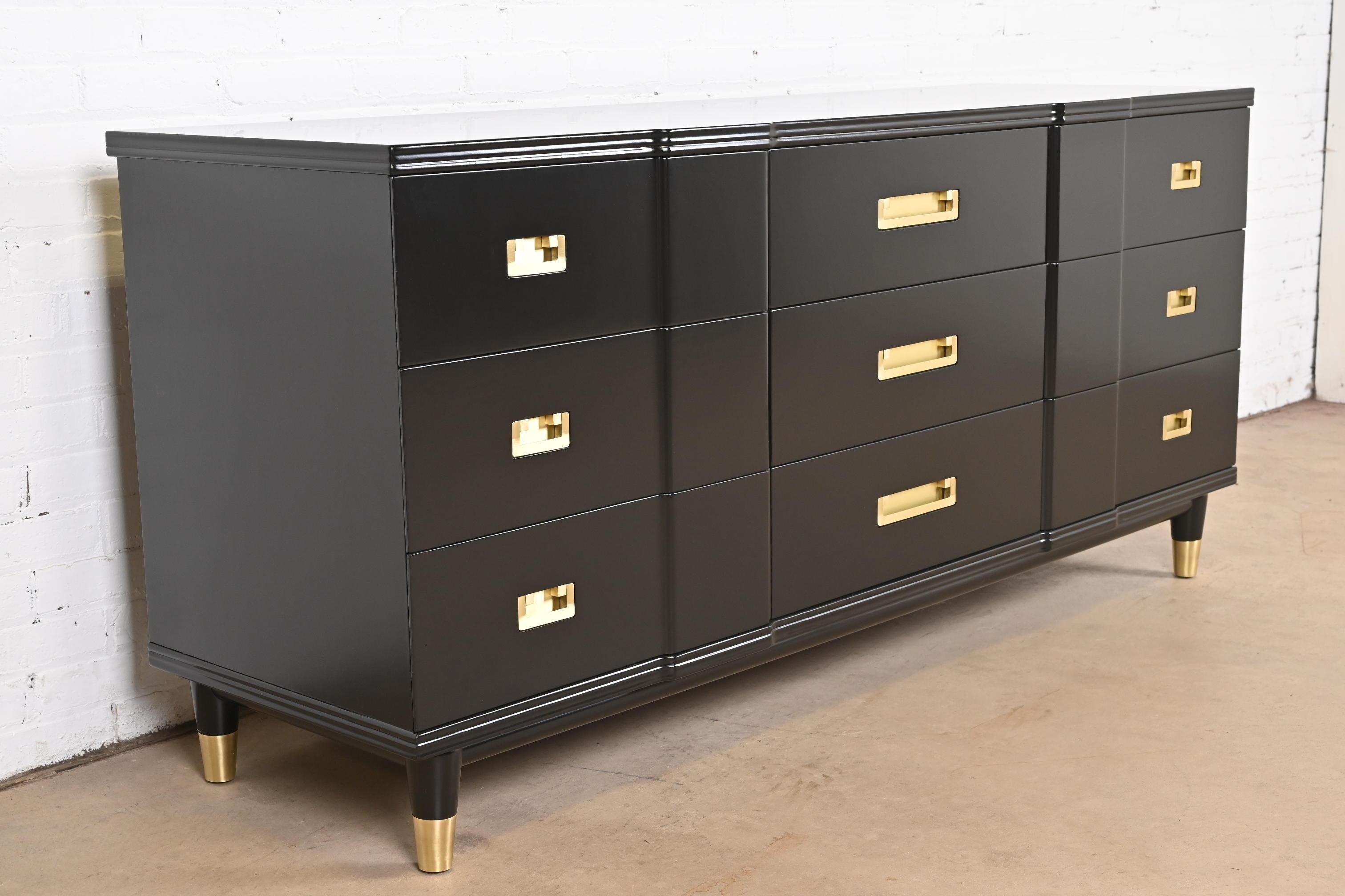 John Widdicomb Mid-Century Modern Black Lacquered Dresser, Newly Refinished For Sale 1