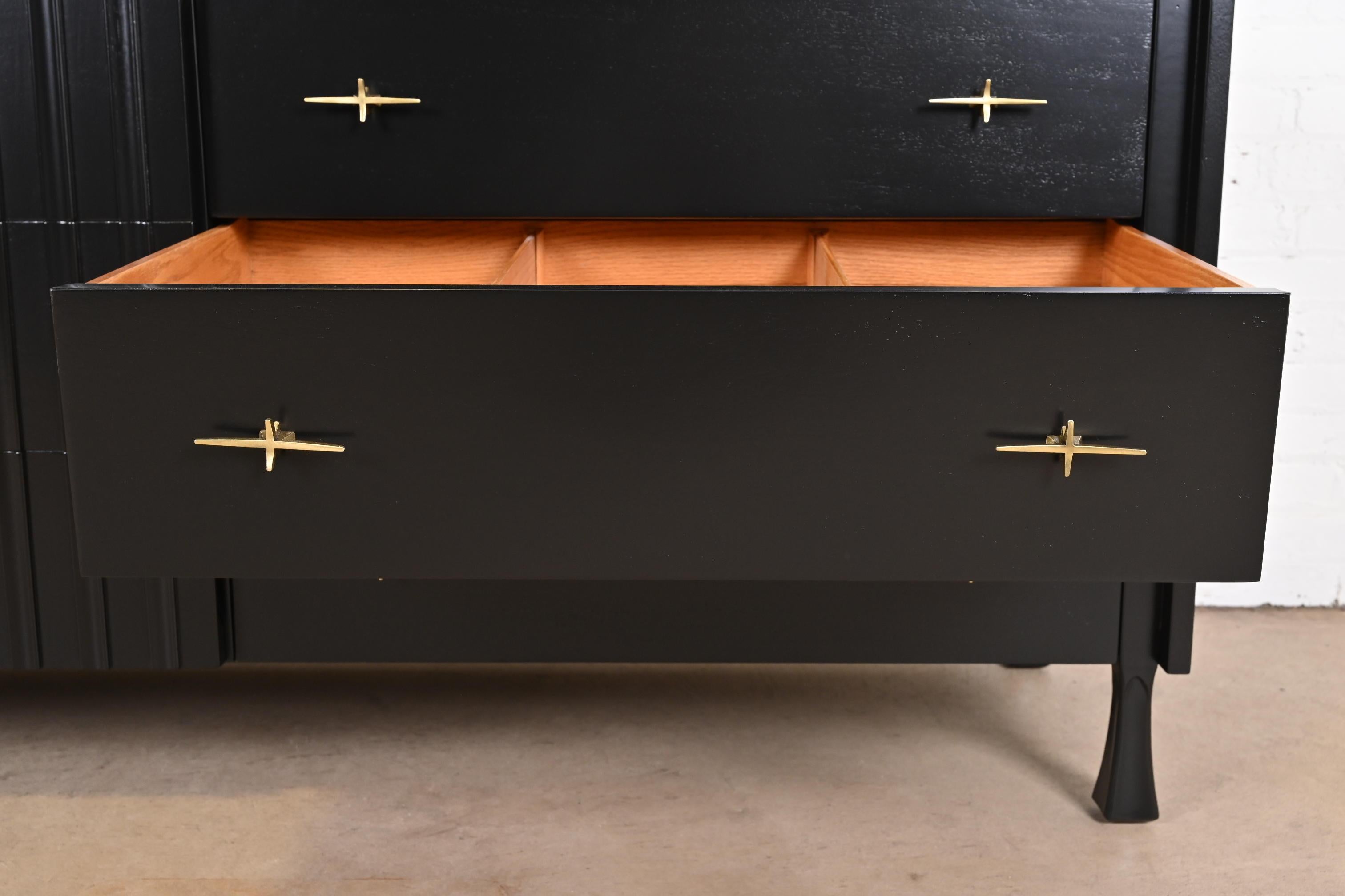 John Widdicomb Mid-Century Modern Black Lacquered Dresser, Newly Refinished 2