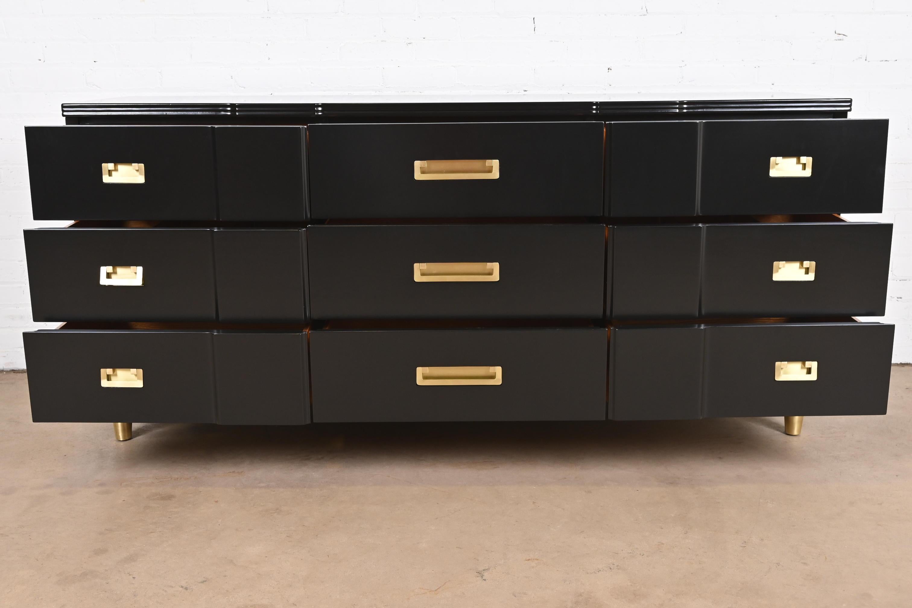John Widdicomb Mid-Century Modern Black Lacquered Dresser, Newly Refinished For Sale 2
