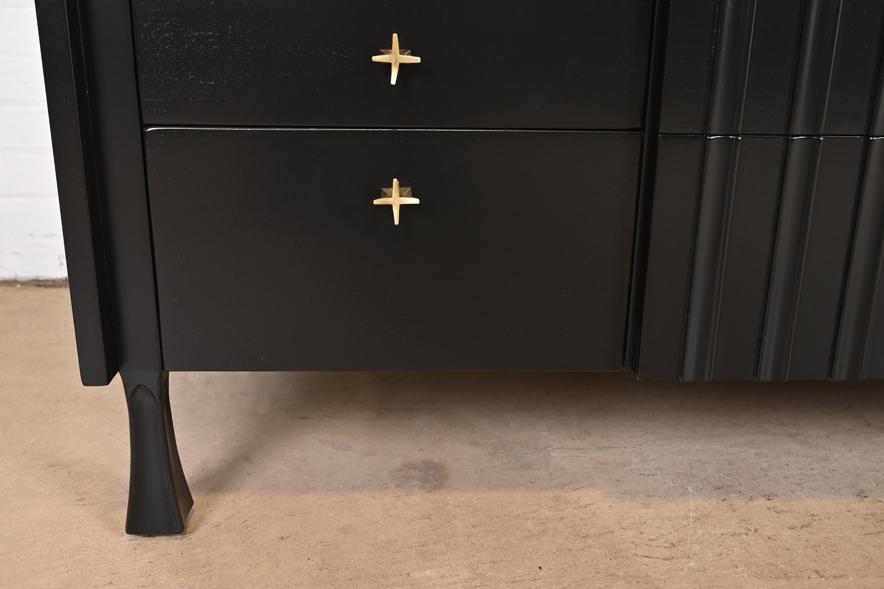 John Widdicomb Mid-Century Modern Black Lacquered Dresser, Newly Refinished 3