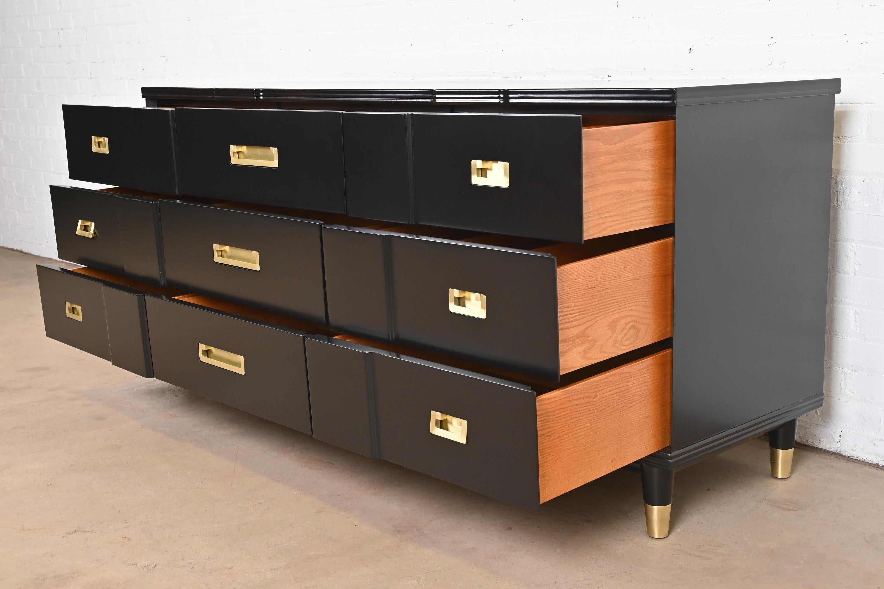 John Widdicomb Mid-Century Modern Black Lacquered Dresser, Newly Refinished For Sale 3