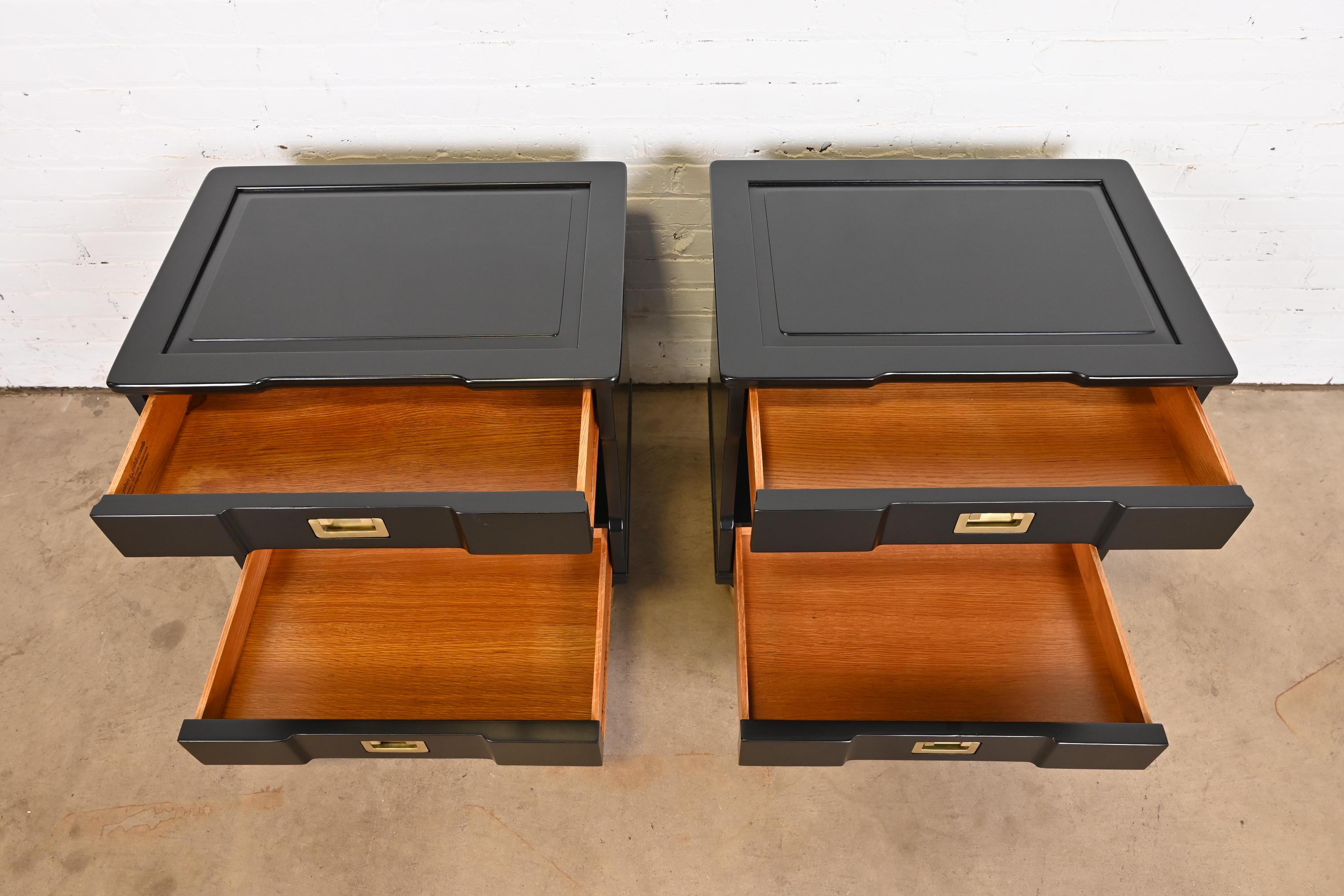 John Widdicomb Mid-Century Modern Black Lacquered Nightstands, Newly Refinished For Sale 4