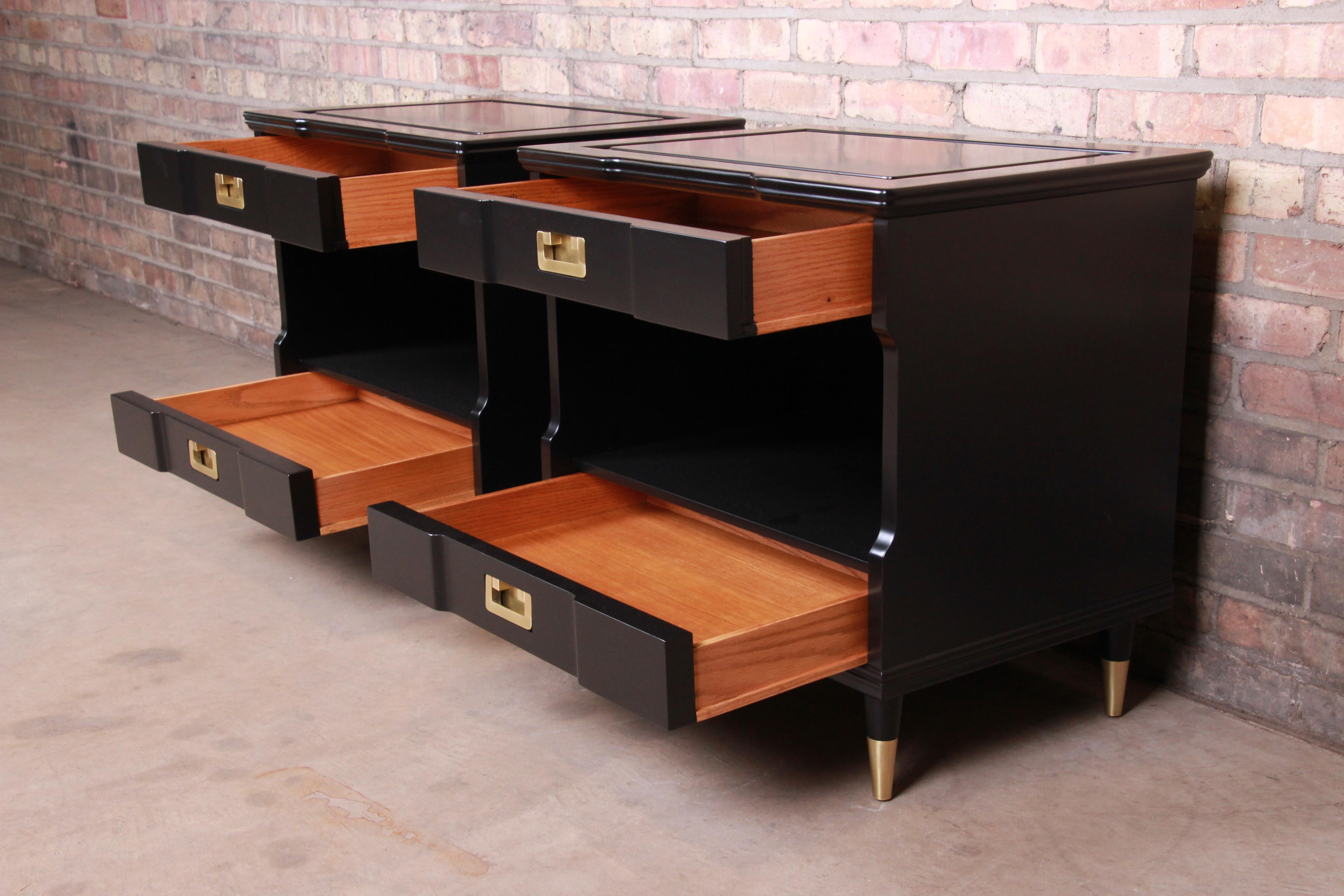 John Widdicomb Mid-Century Modern Black Lacquered Nightstands, Newly Refinished 5