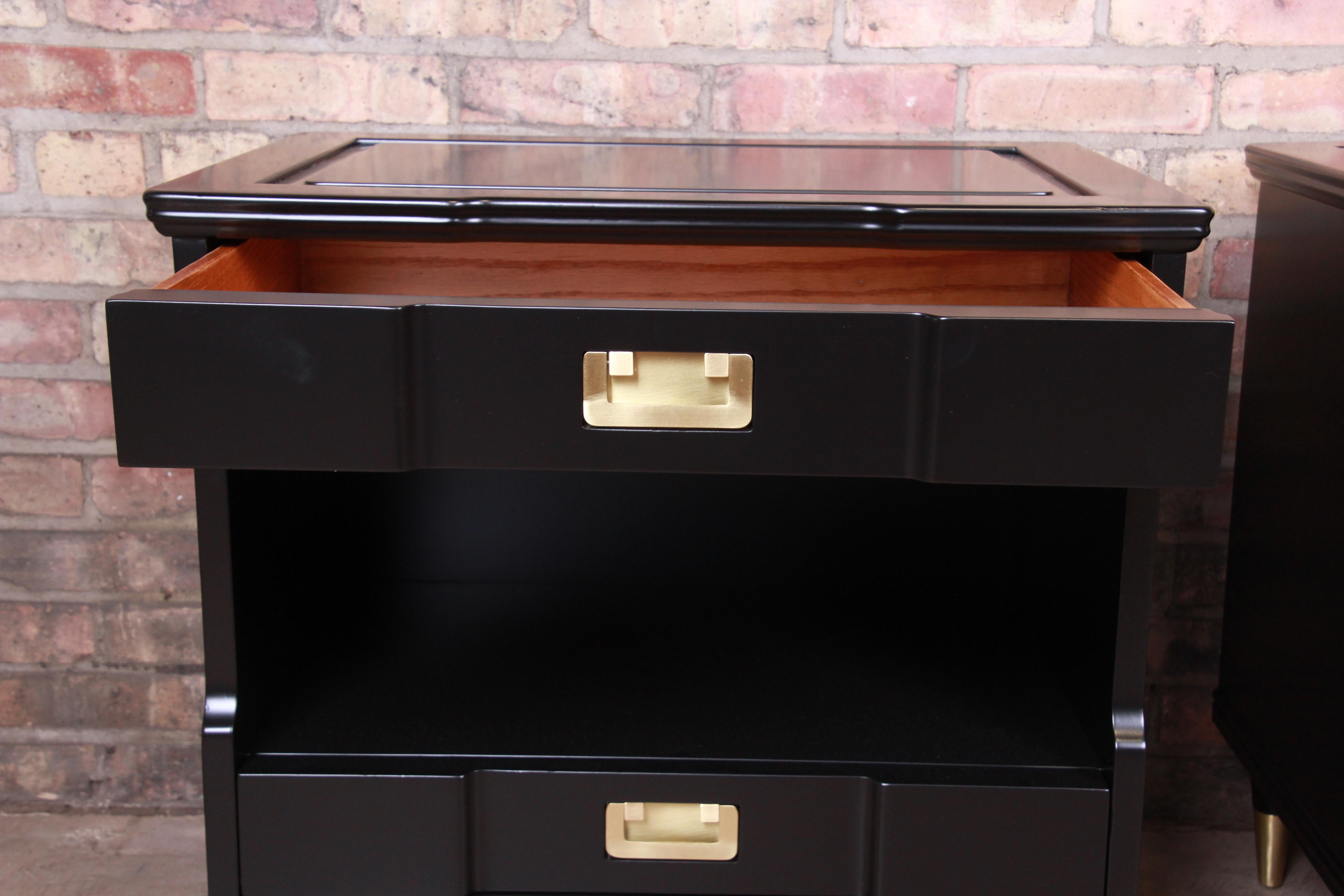 John Widdicomb Mid-Century Modern Black Lacquered Nightstands, Newly Refinished 6