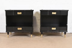 John Widdicomb Mid-Century Modern Black Lacquered Nightstands, Newly Refinished