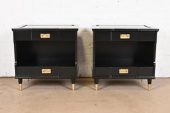 John Widdicomb Mid-Century Modern Black Lacquered Nightstands, Newly Refinished