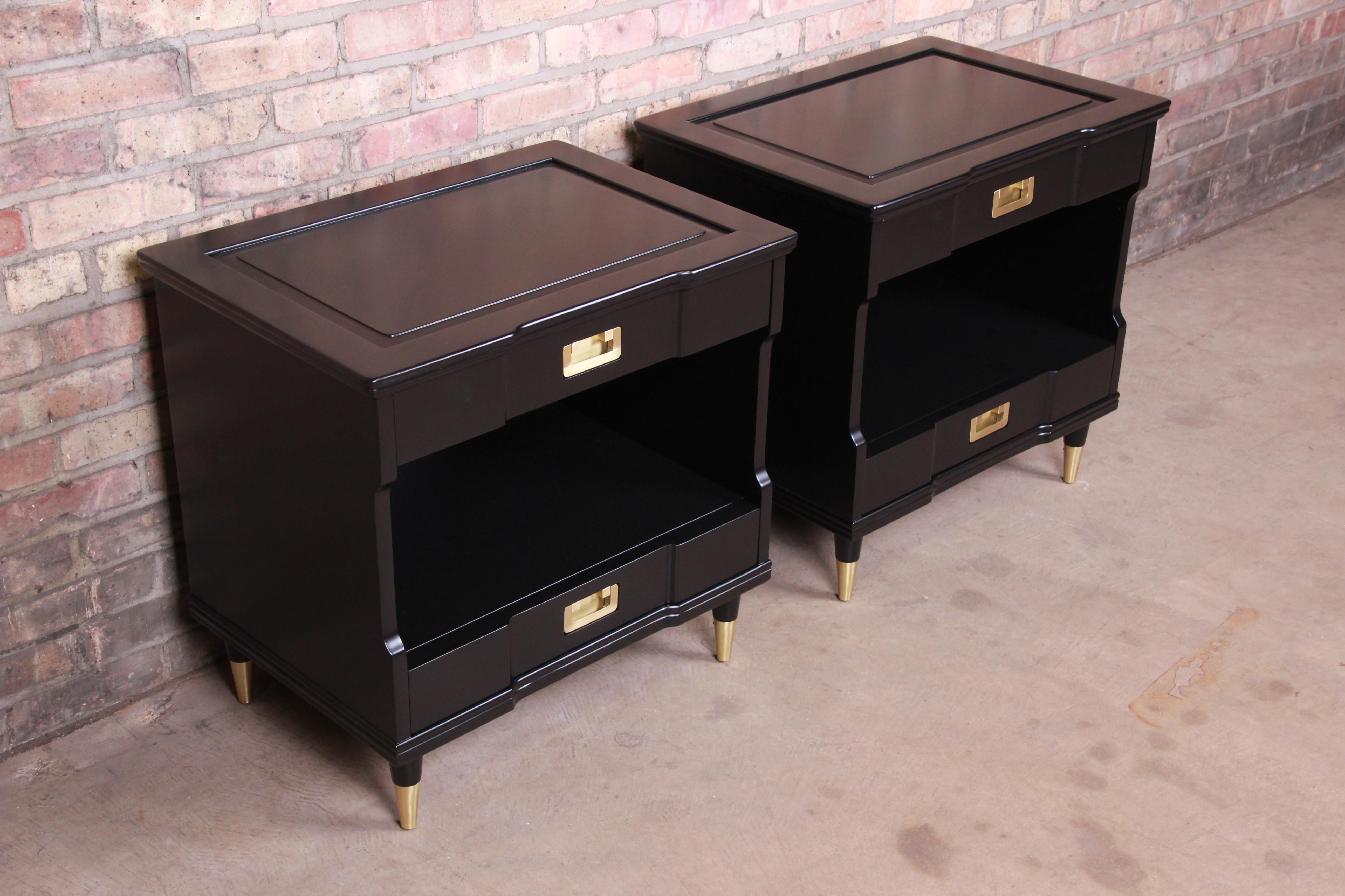 Mid-20th Century John Widdicomb Mid-Century Modern Black Lacquered Nightstands, Newly Refinished