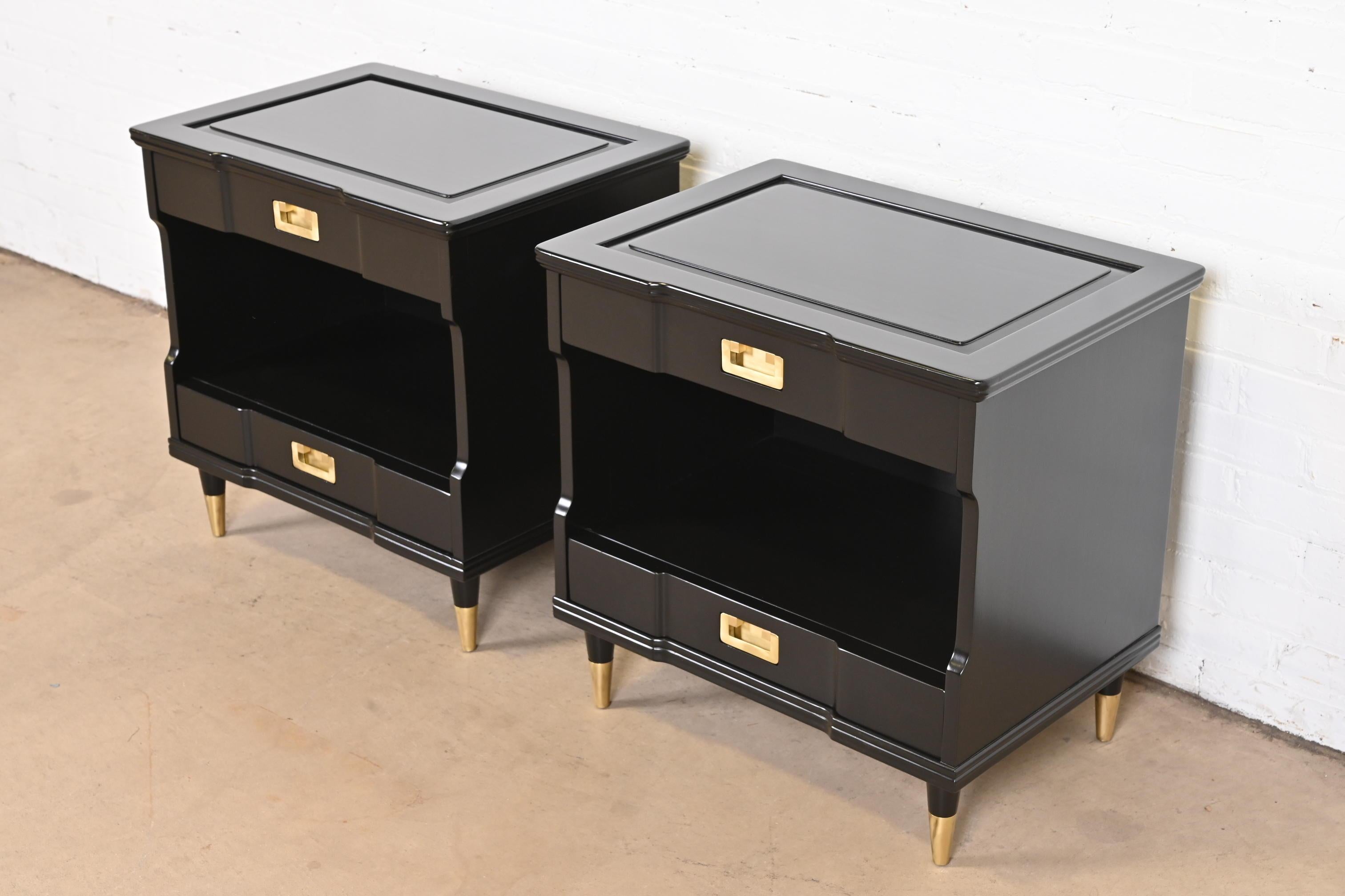 Mid-20th Century John Widdicomb Mid-Century Modern Black Lacquered Nightstands, Newly Refinished For Sale