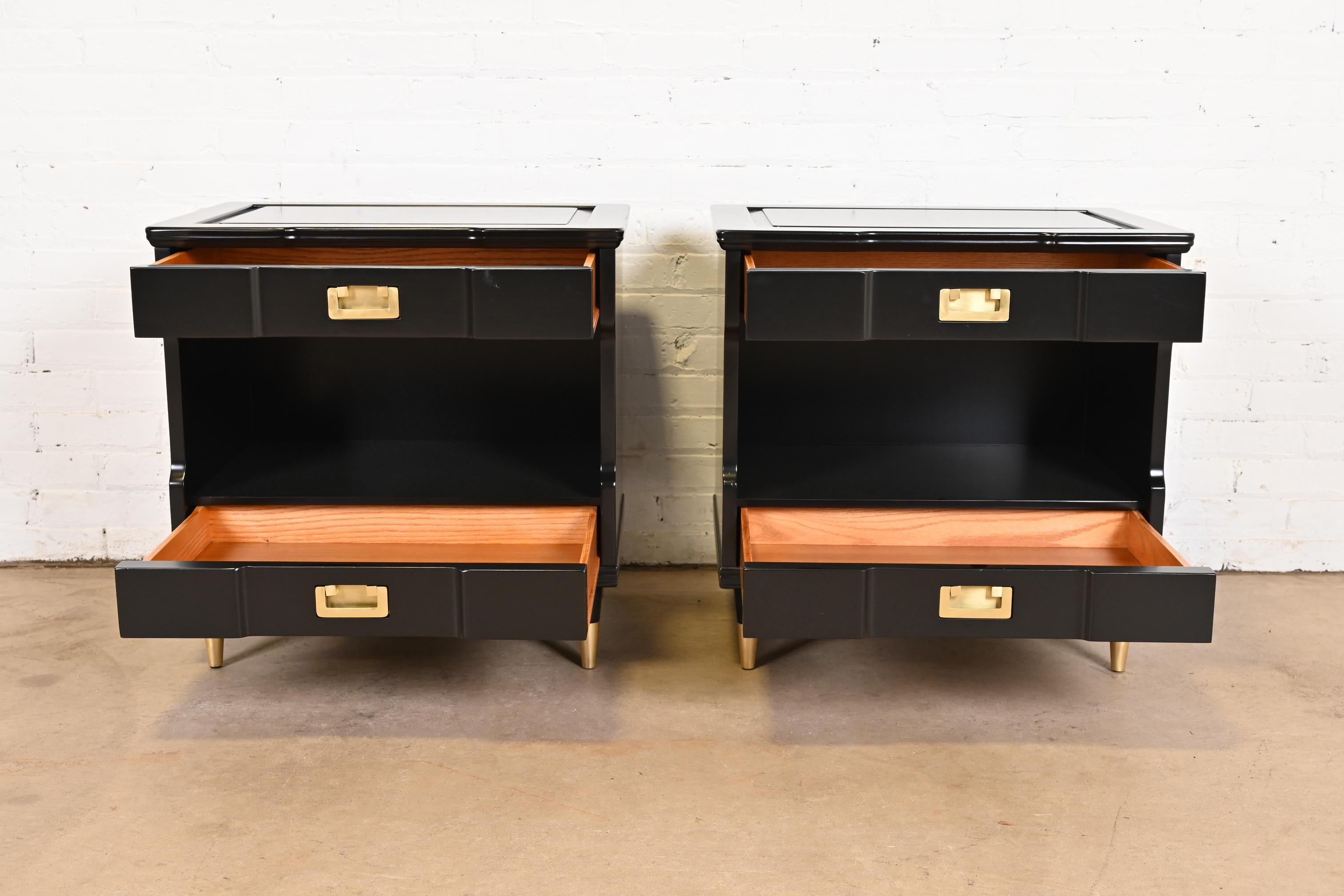John Widdicomb Mid-Century Modern Black Lacquered Nightstands, Newly Refinished For Sale 2