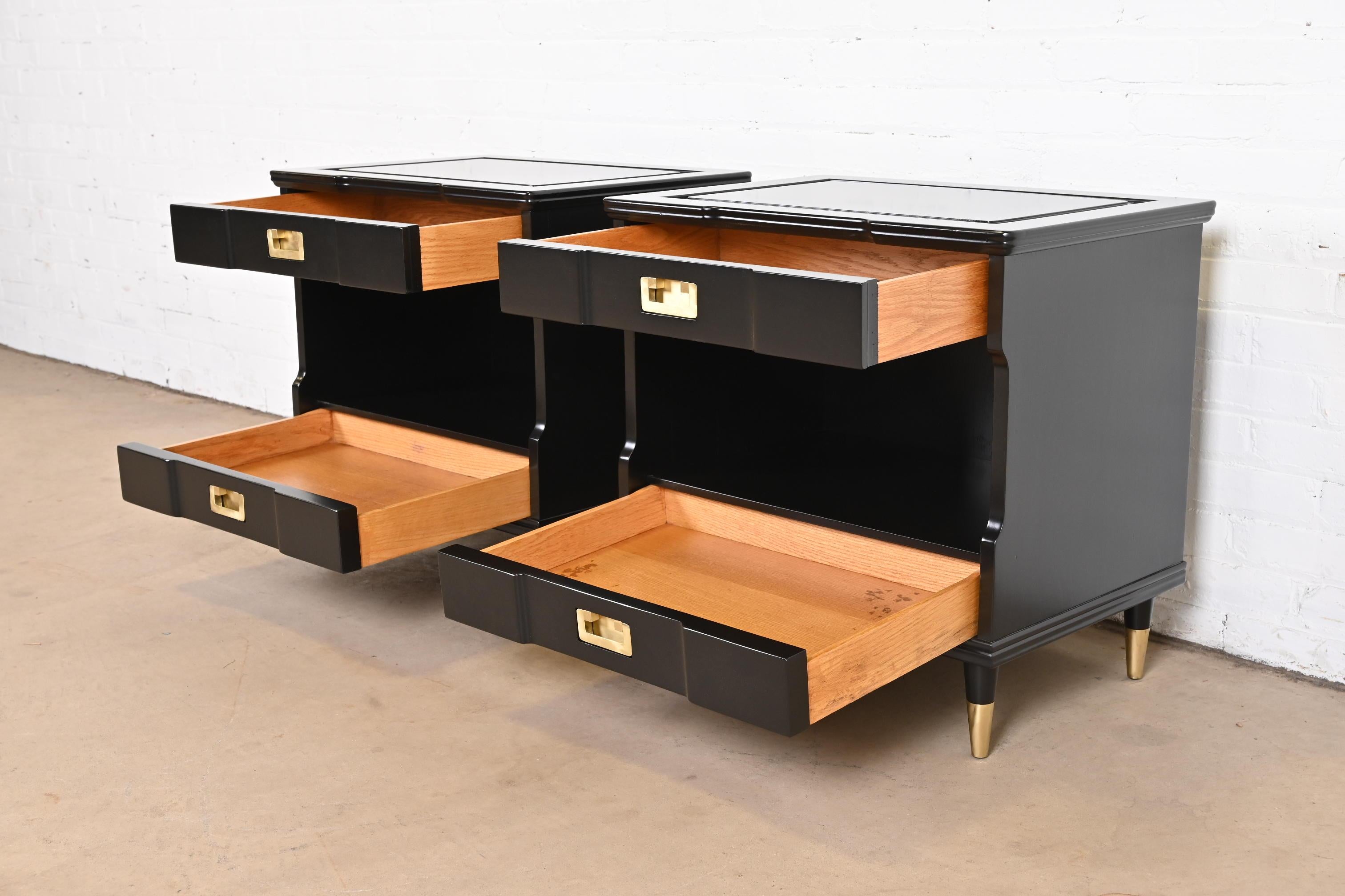 John Widdicomb Mid-Century Modern Black Lacquered Nightstands, Newly Refinished For Sale 4
