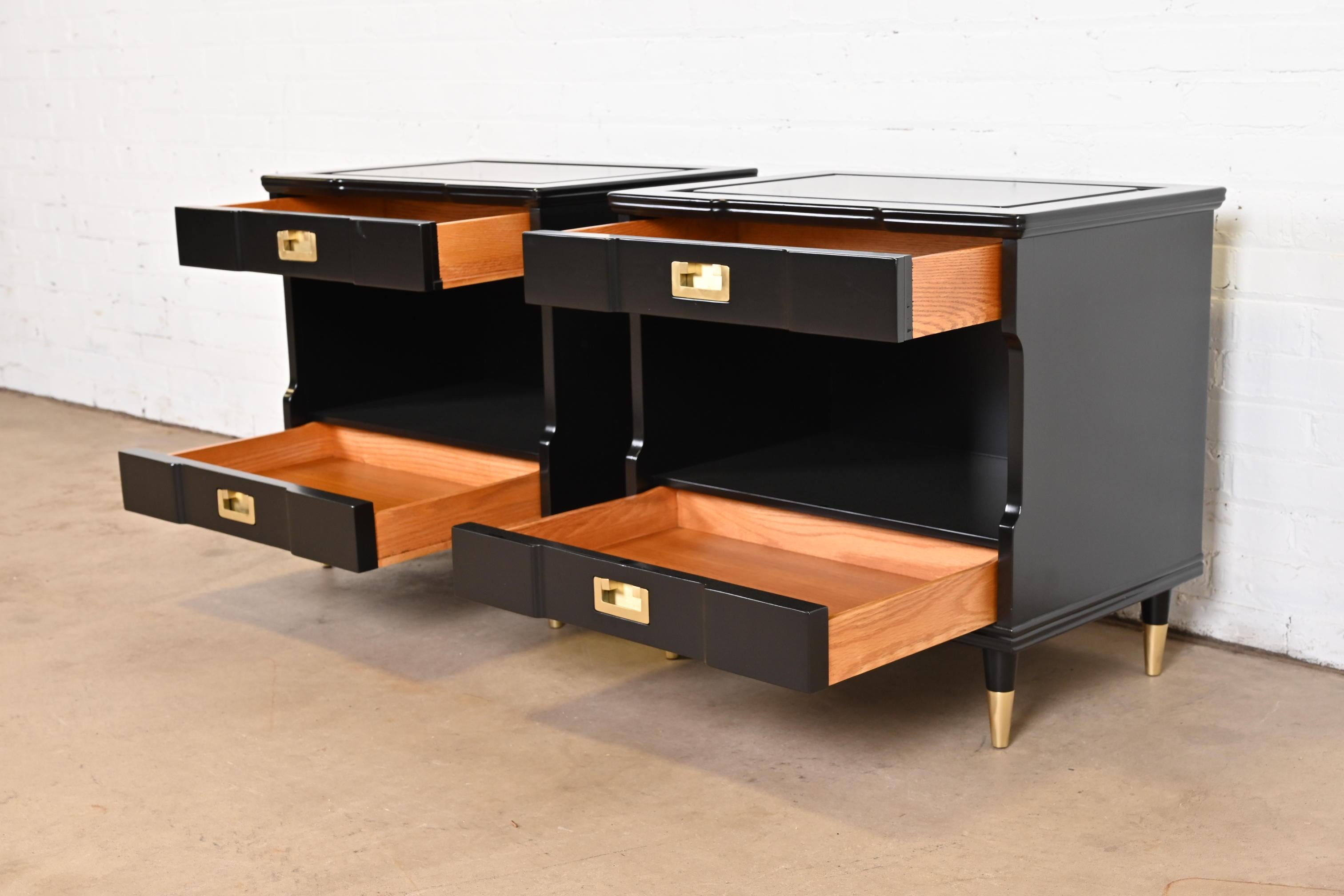 John Widdicomb Mid-Century Modern Black Lacquered Nightstands, Newly Refinished For Sale 3