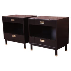 Used John Widdicomb Mid-Century Modern Black Lacquered Nightstands, Newly Refinished