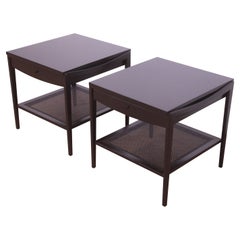 John Widdicomb Mid-Century Modern Black Lacquered Nightstands, Newly Refinished