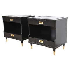 John Widdicomb Mid-Century Modern Black Lacquered Nightstands, Newly Refinished