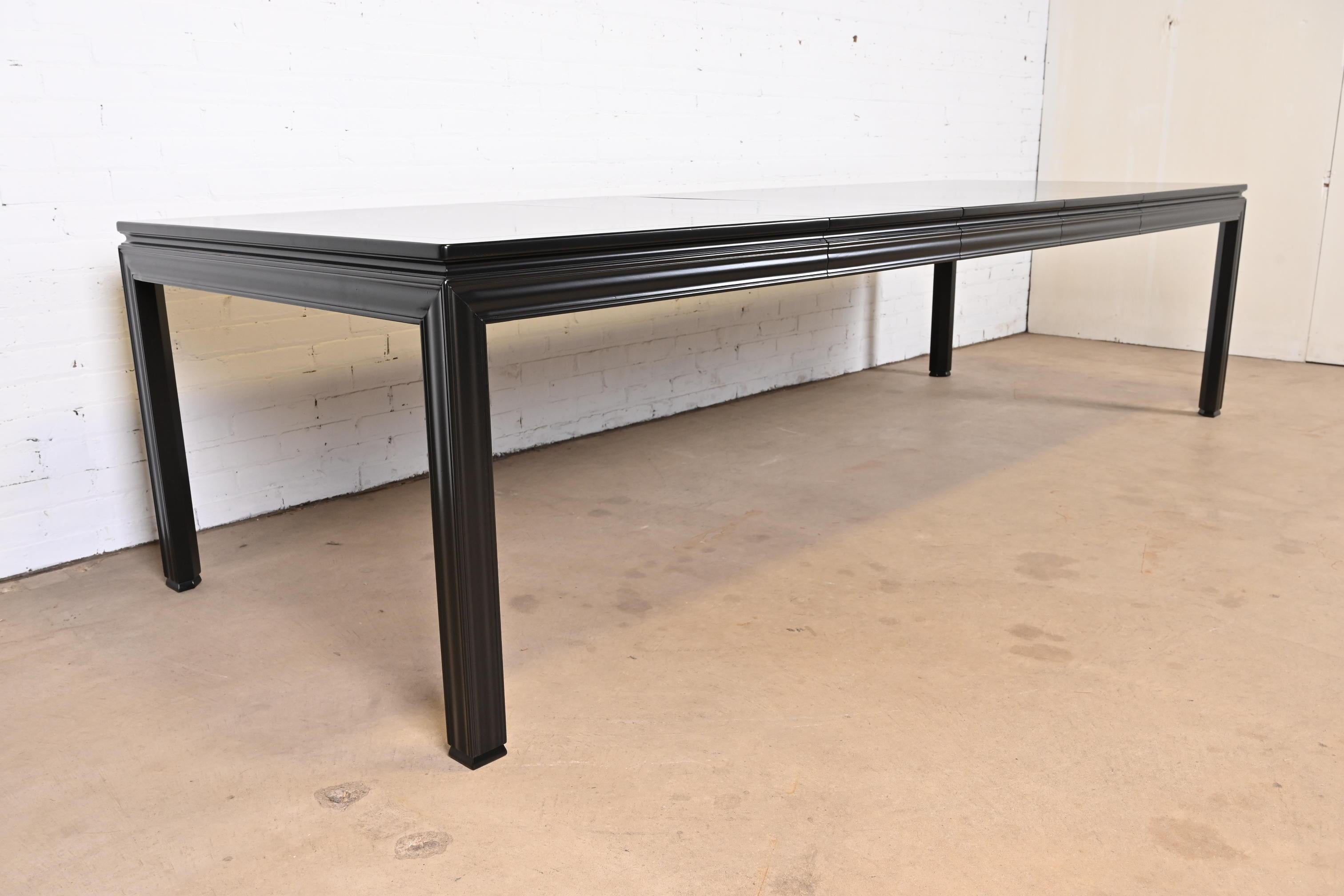 John Widdicomb Mid-Century Modern Black Lacquered Parsons Extension Dining Table 7