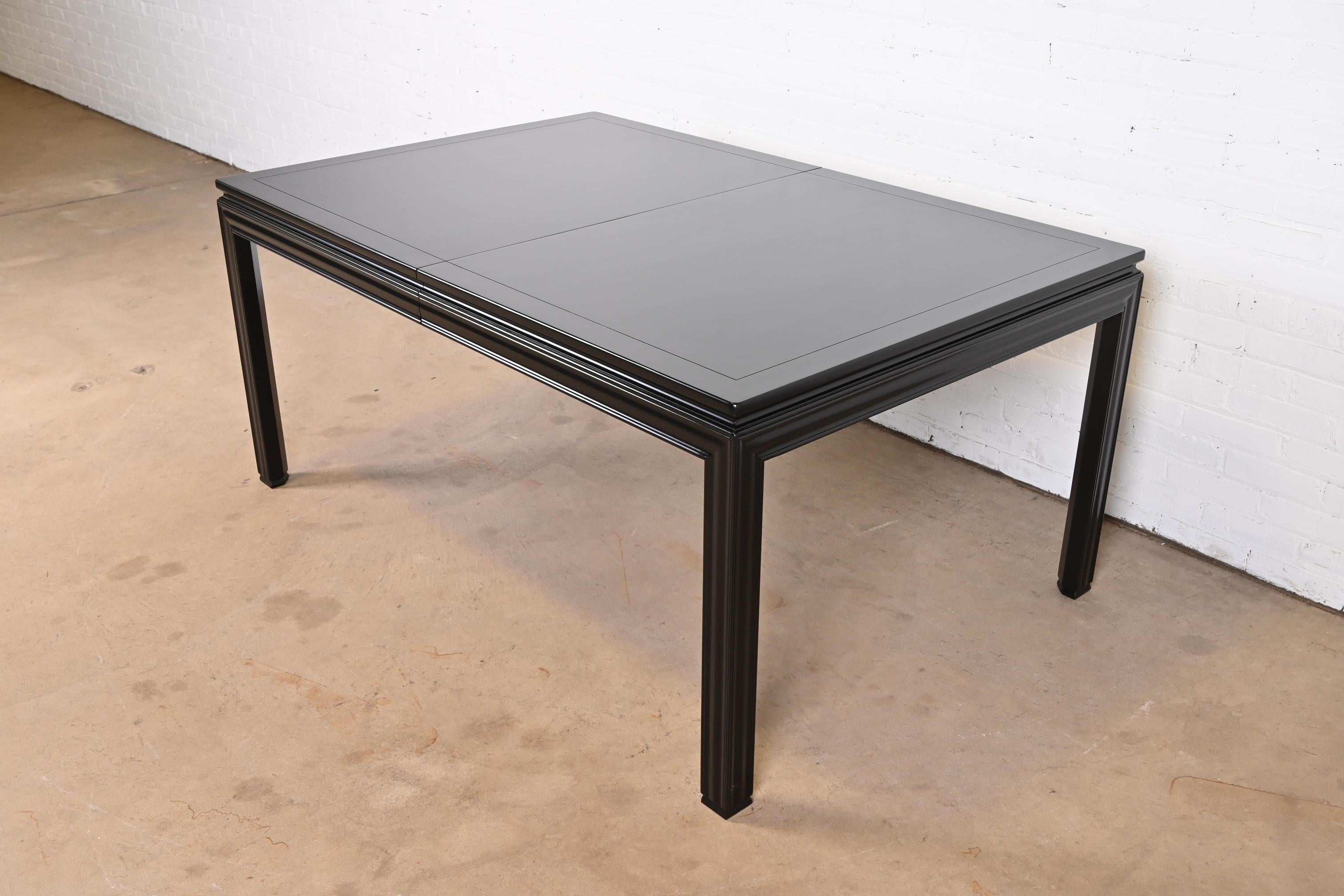 American John Widdicomb Mid-Century Modern Black Lacquered Parsons Extension Dining Table