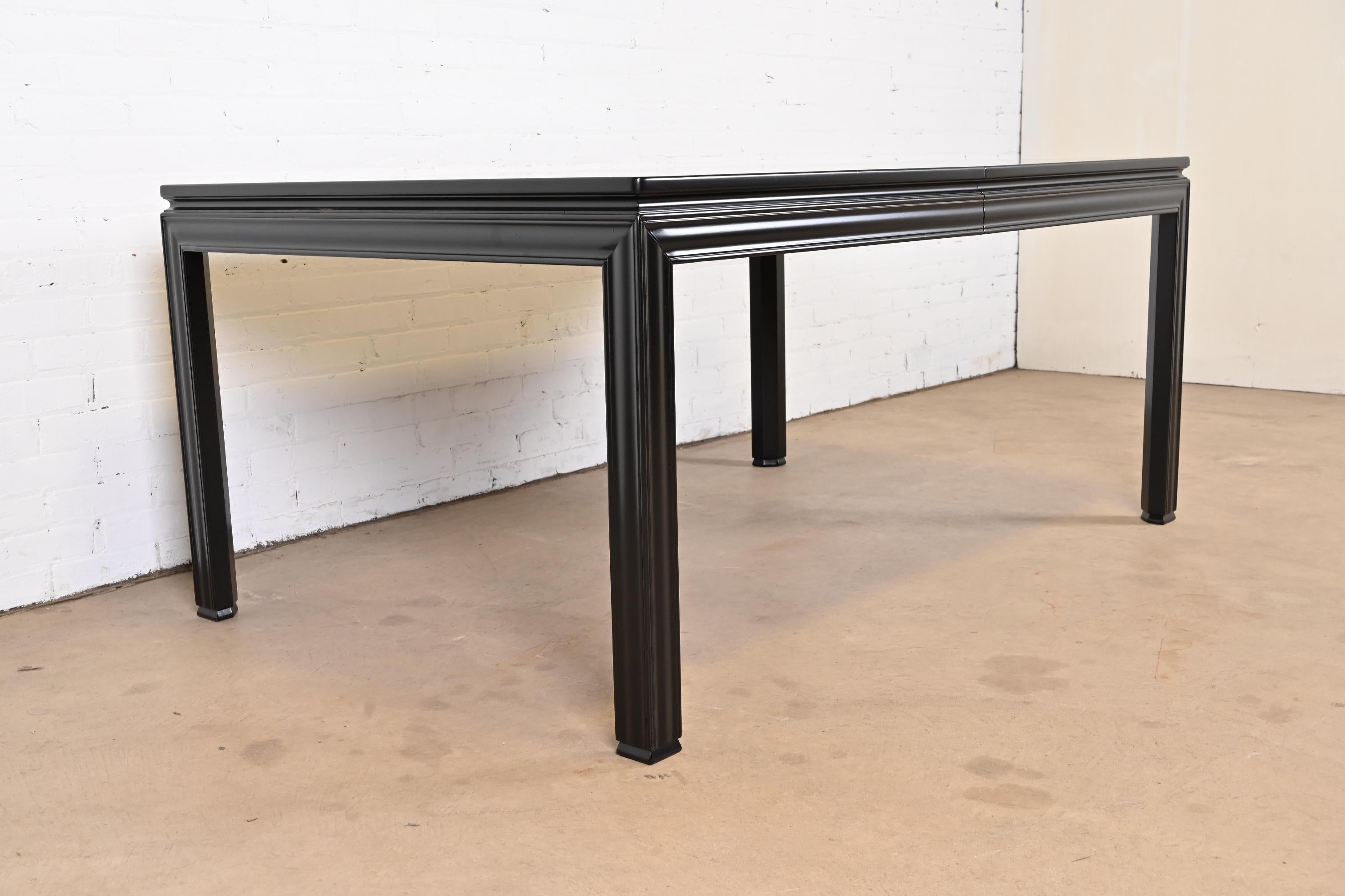 Walnut John Widdicomb Mid-Century Modern Black Lacquered Parsons Extension Dining Table