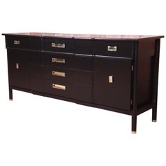 John Widdicomb Mid-Century Modern Black Lacquered Sideboard Credenza, Refinished
