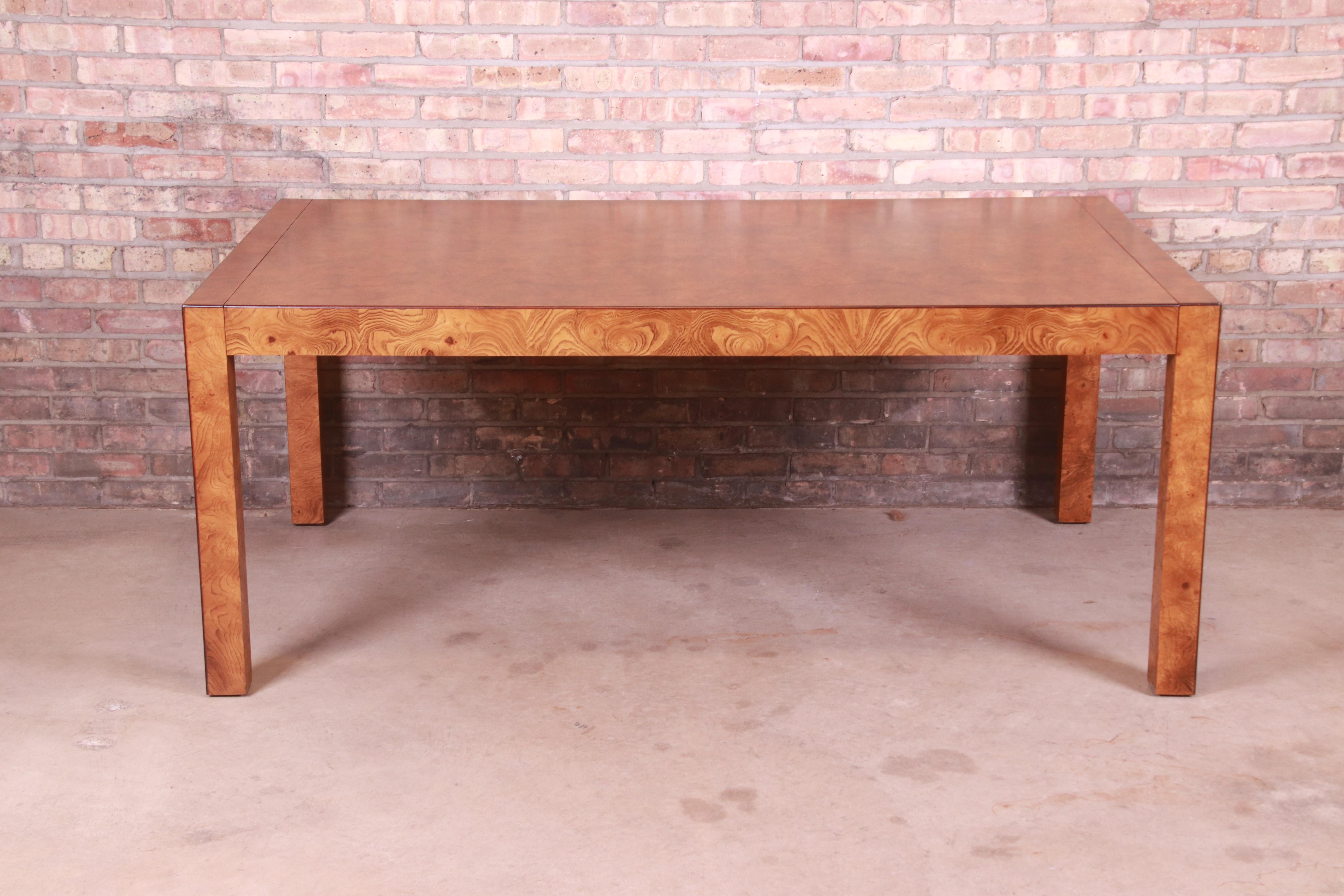 John Widdicomb Mid-Century Modern Burl Wood Parsons Dining Table, Refinished 6