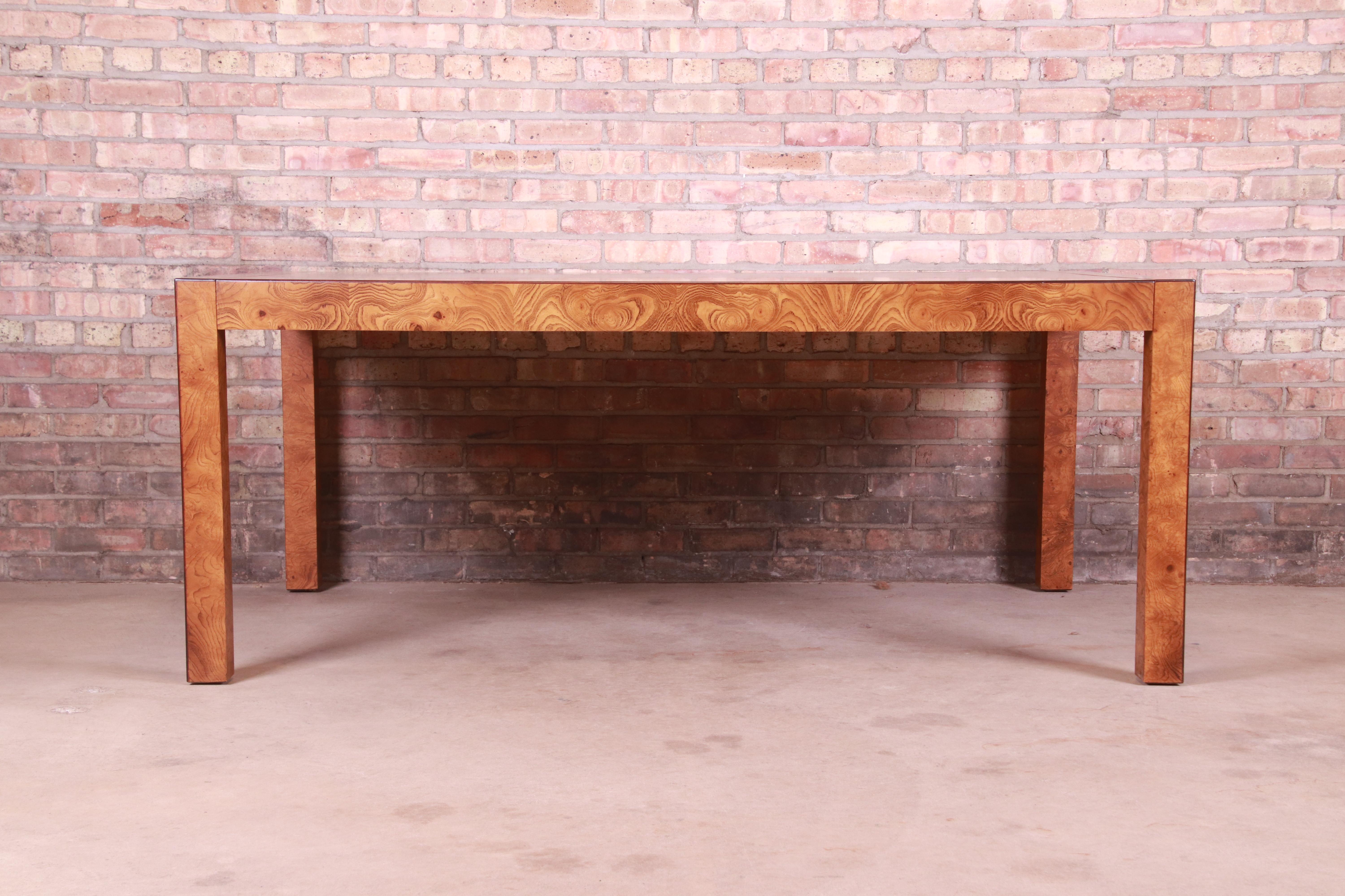 John Widdicomb Mid-Century Modern Burl Wood Parsons Dining Table, Refinished 7