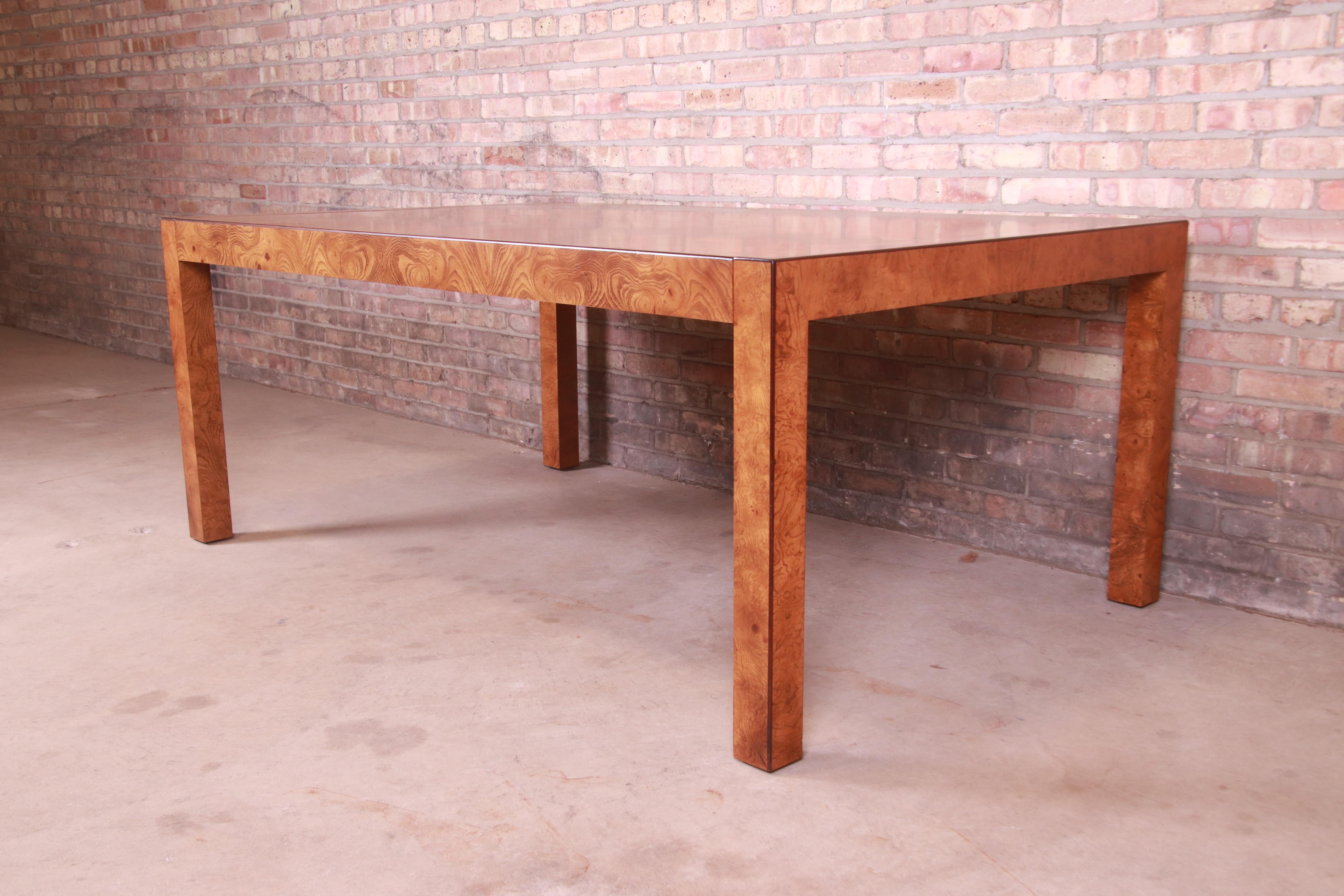 John Widdicomb Mid-Century Modern Burl Wood Parsons Dining Table, Refinished 9