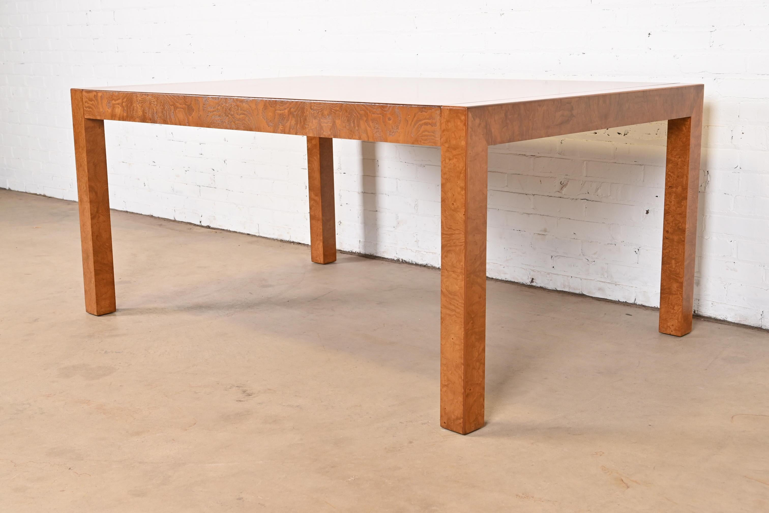John Widdicomb Mid-Century Modern Burl Wood Parsons Dining Table, Refinished For Sale 9