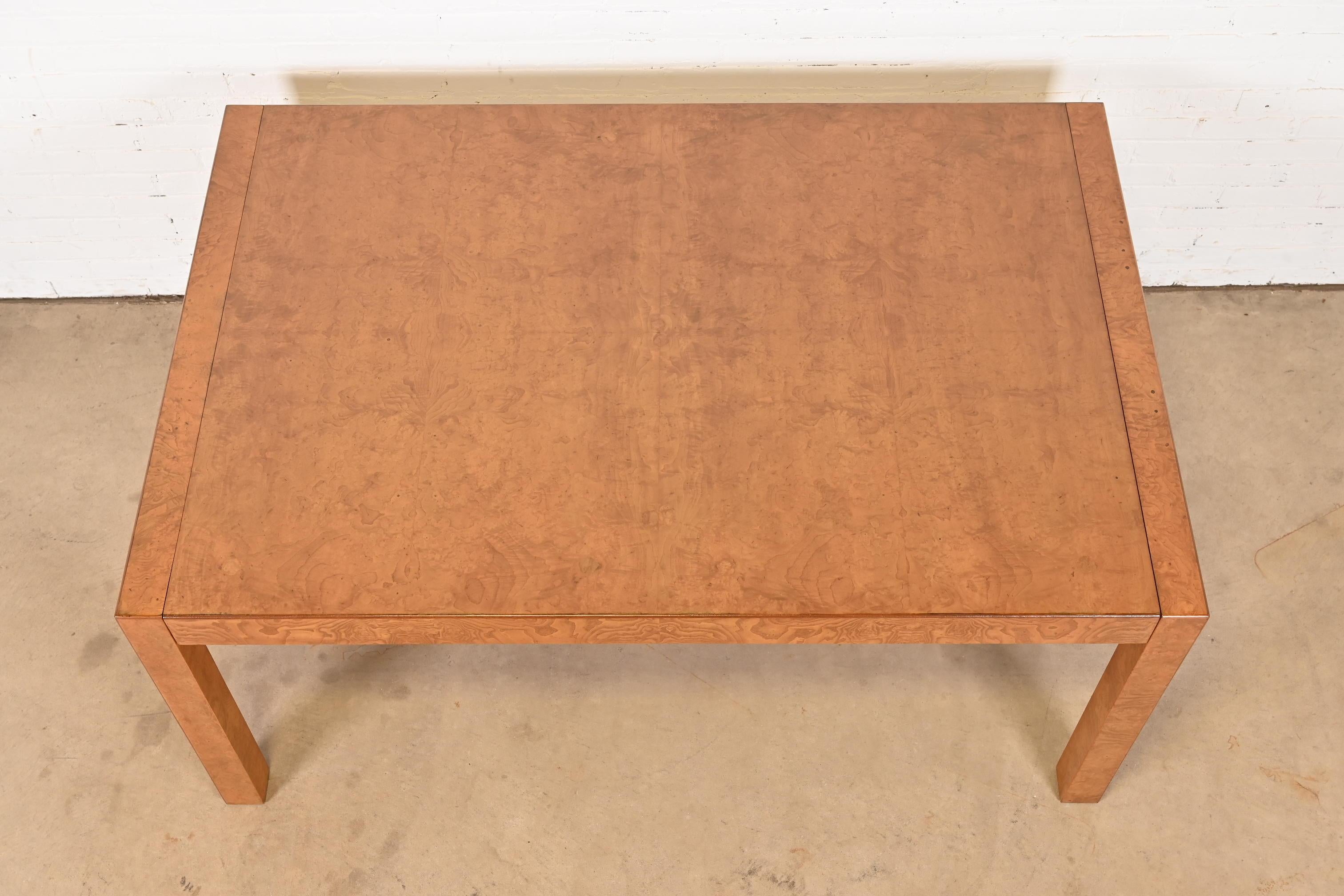 John Widdicomb Mid-Century Modern Burl Wood Parsons Dining Table, Refinished For Sale 12
