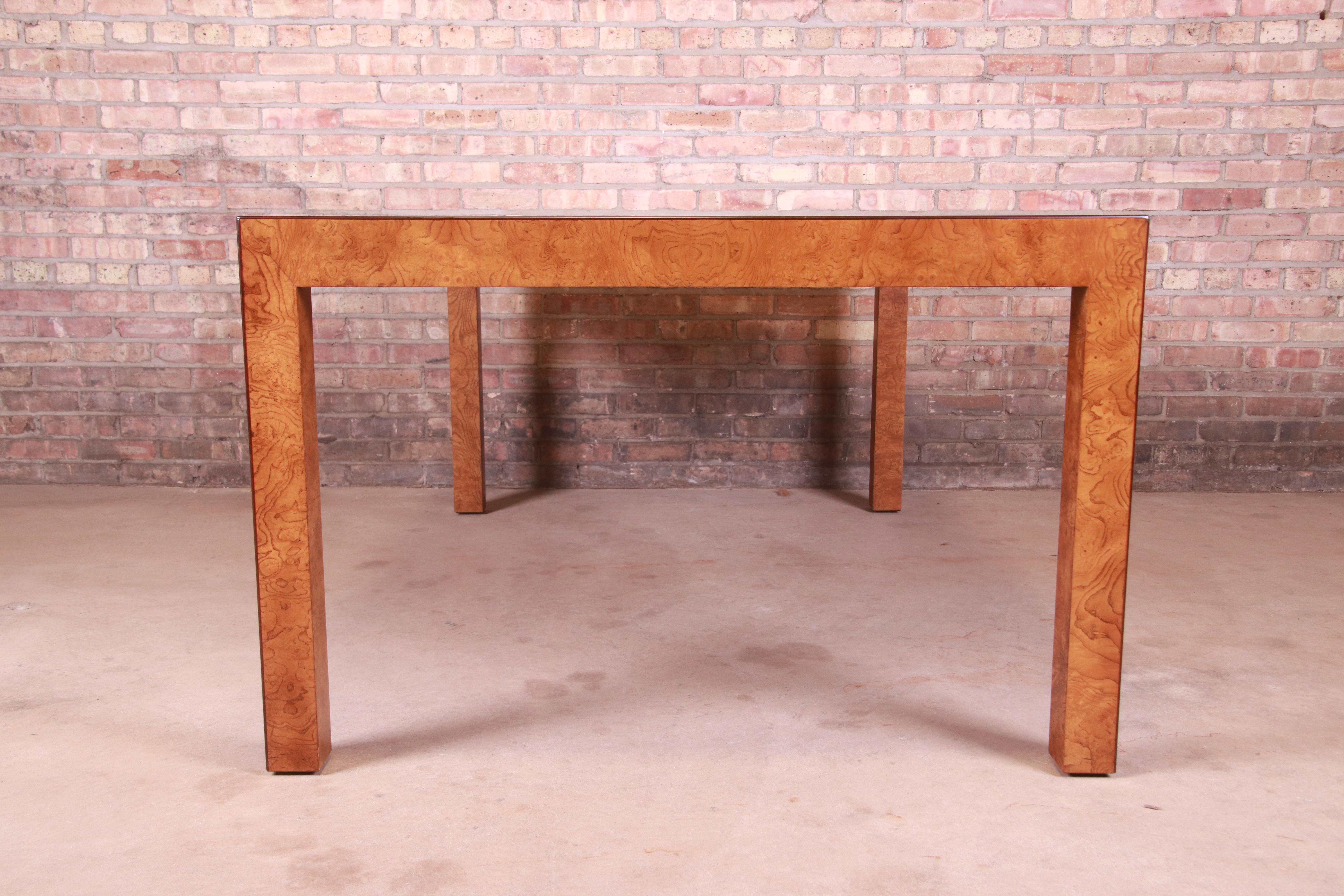 John Widdicomb Mid-Century Modern Burl Wood Parsons Dining Table, Refinished 14