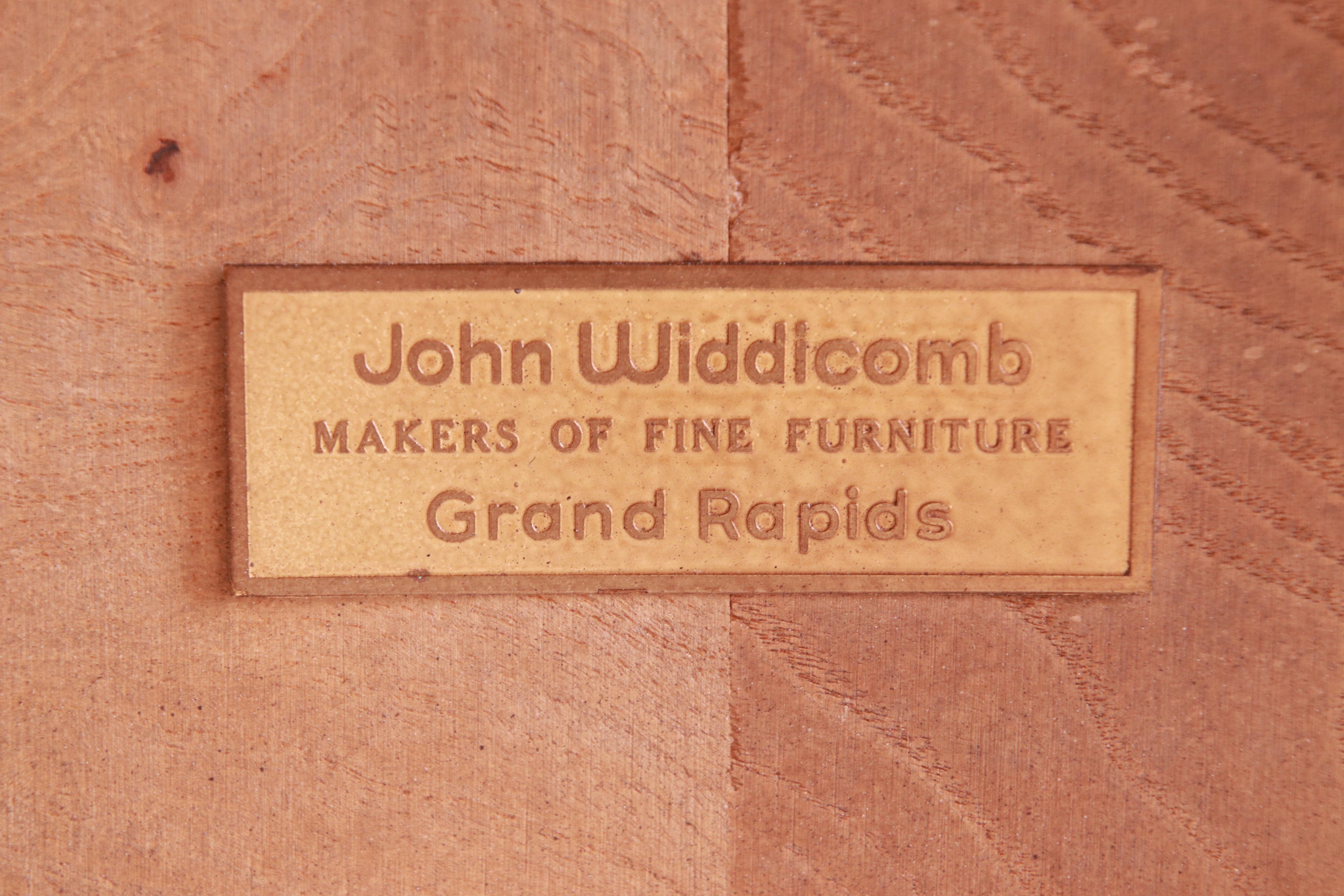 John Widdicomb Mid-Century Modern Burl Wood Parsons Dining Table, Refinished 15