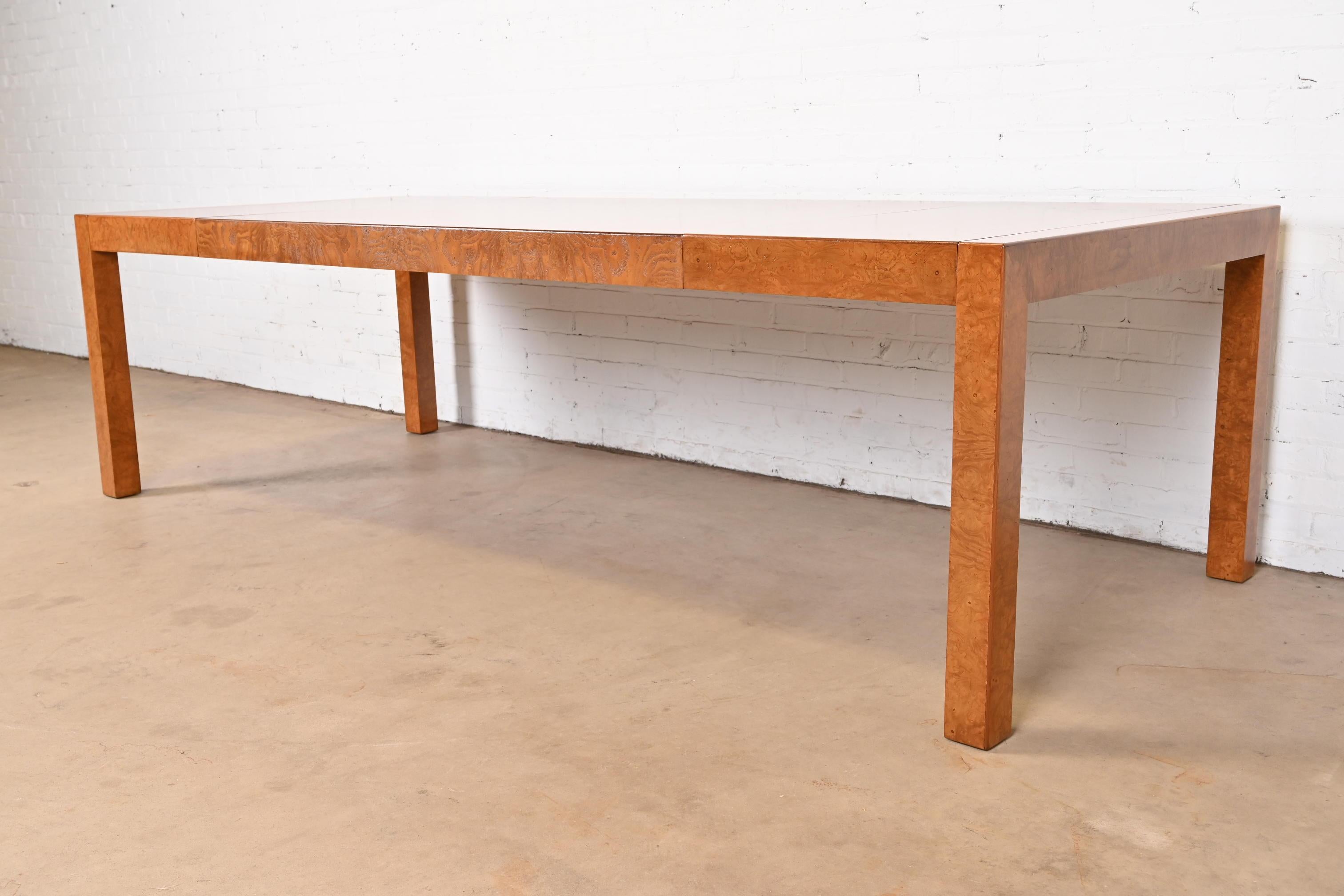 Late 20th Century John Widdicomb Mid-Century Modern Burl Wood Parsons Dining Table, Refinished For Sale
