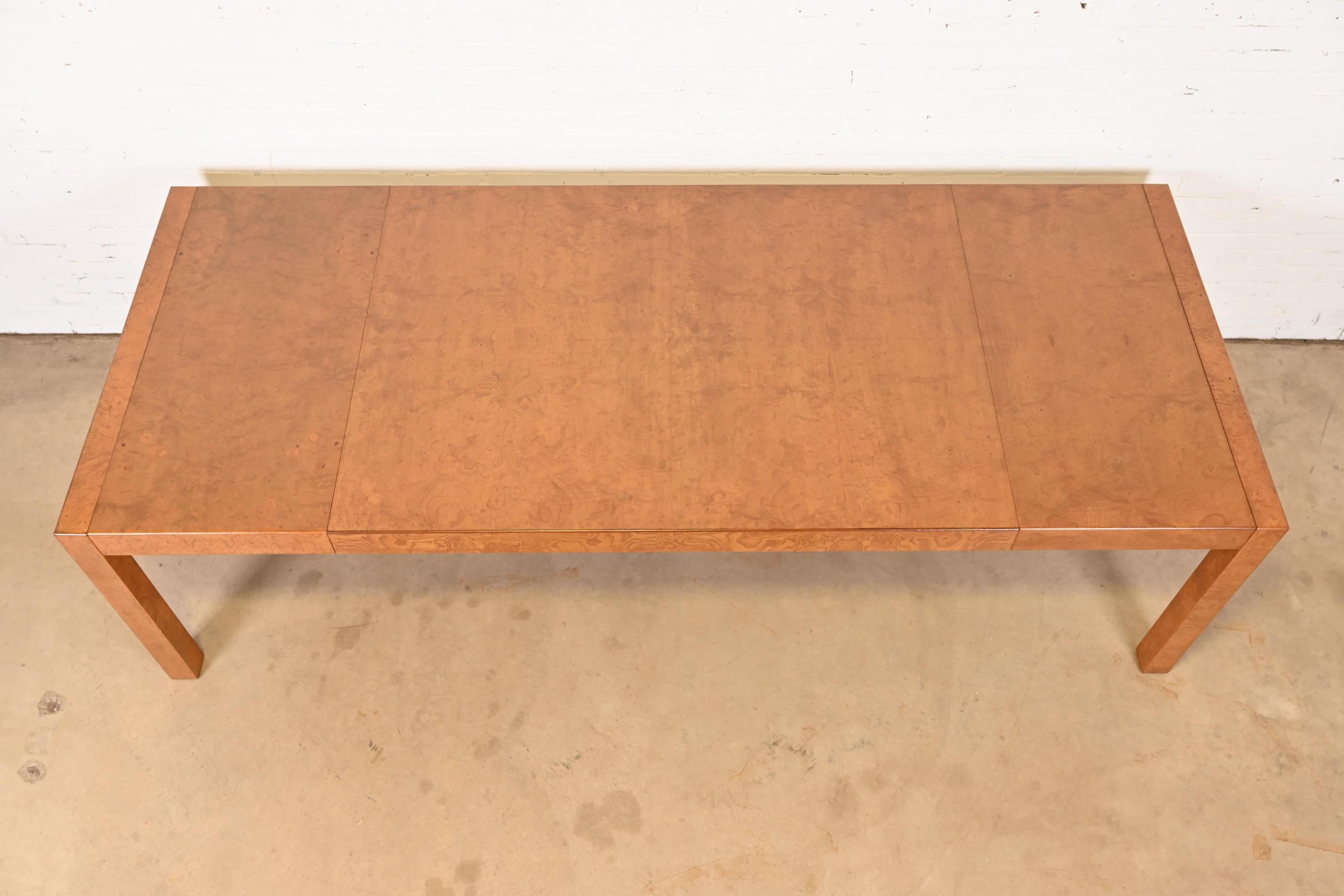 John Widdicomb Mid-Century Modern Burl Wood Parsons Dining Table, Refinished For Sale 3