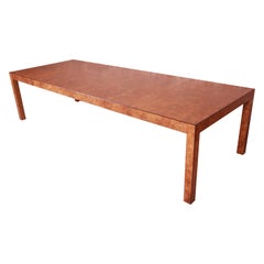 John Widdicomb Mid-Century Modern Burl Wood Parsons Dining Table, Refinished