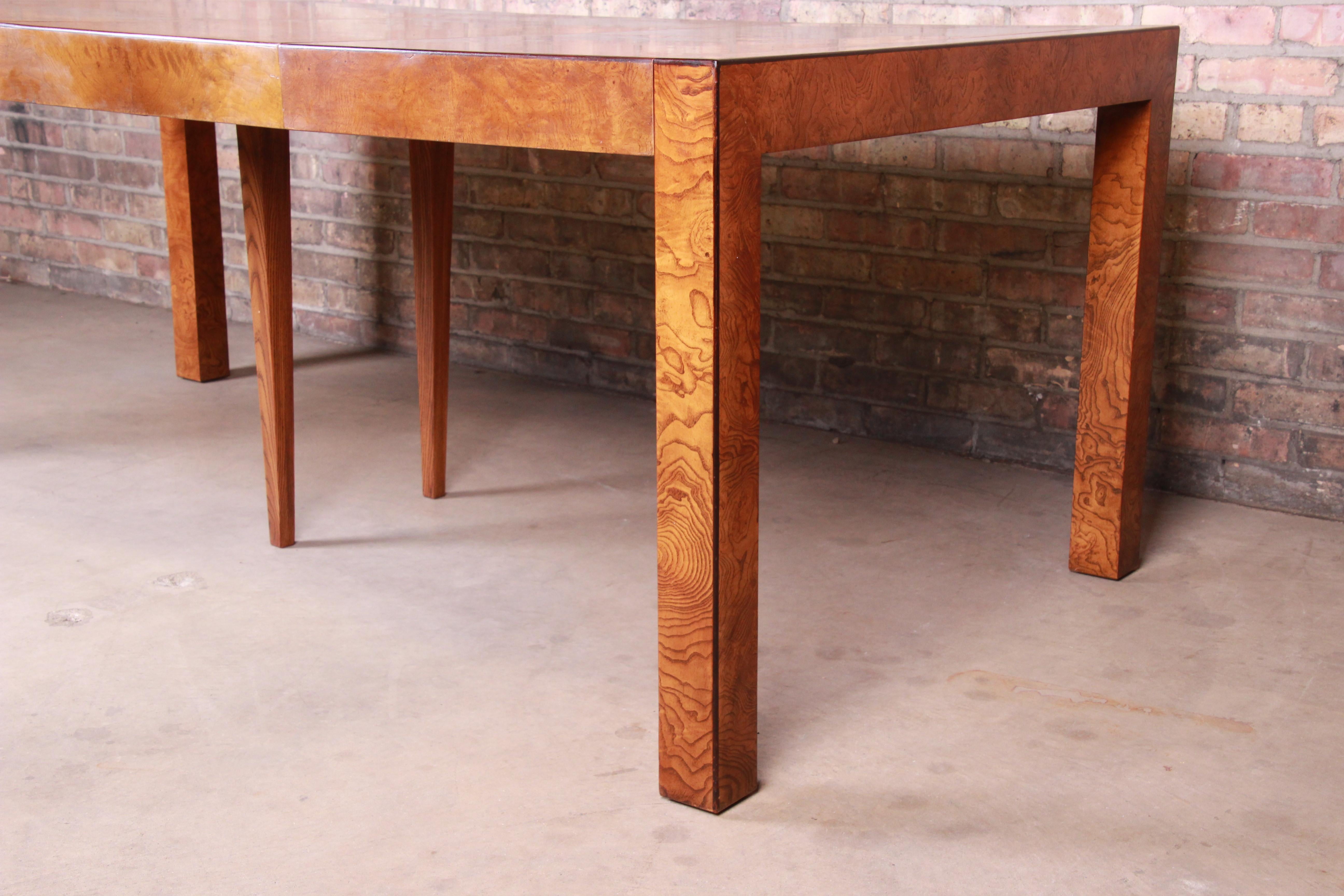 American John Widdicomb Mid-Century Modern Burl Wood Parsons Extension Dining Table