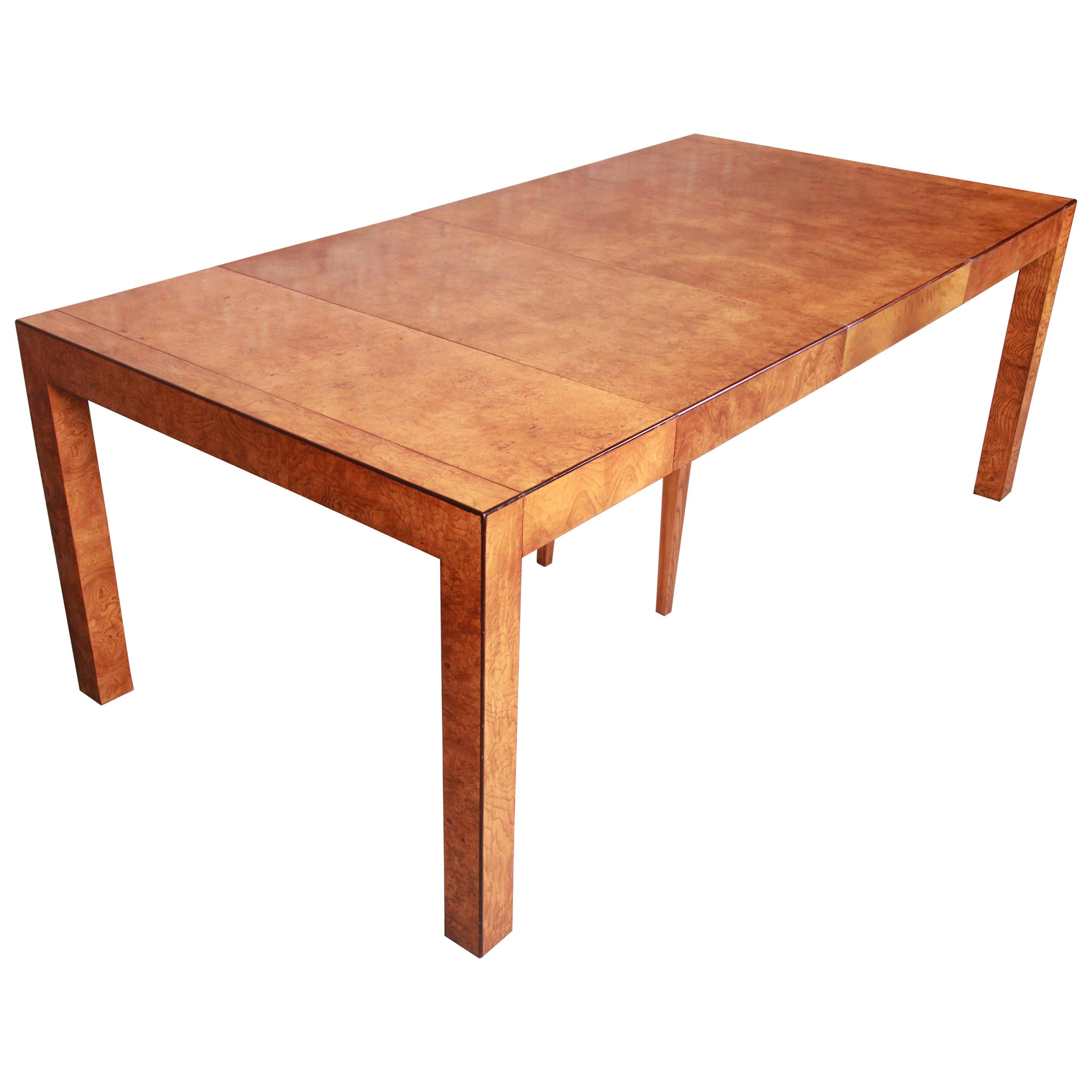 John Widdicomb Mid-Century Modern Burl Wood Parsons Extension Dining Table
