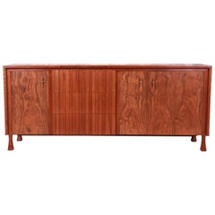 John Widdicomb Mid-Century Modern Burled Walnut Sideboard Credenza, Refinished