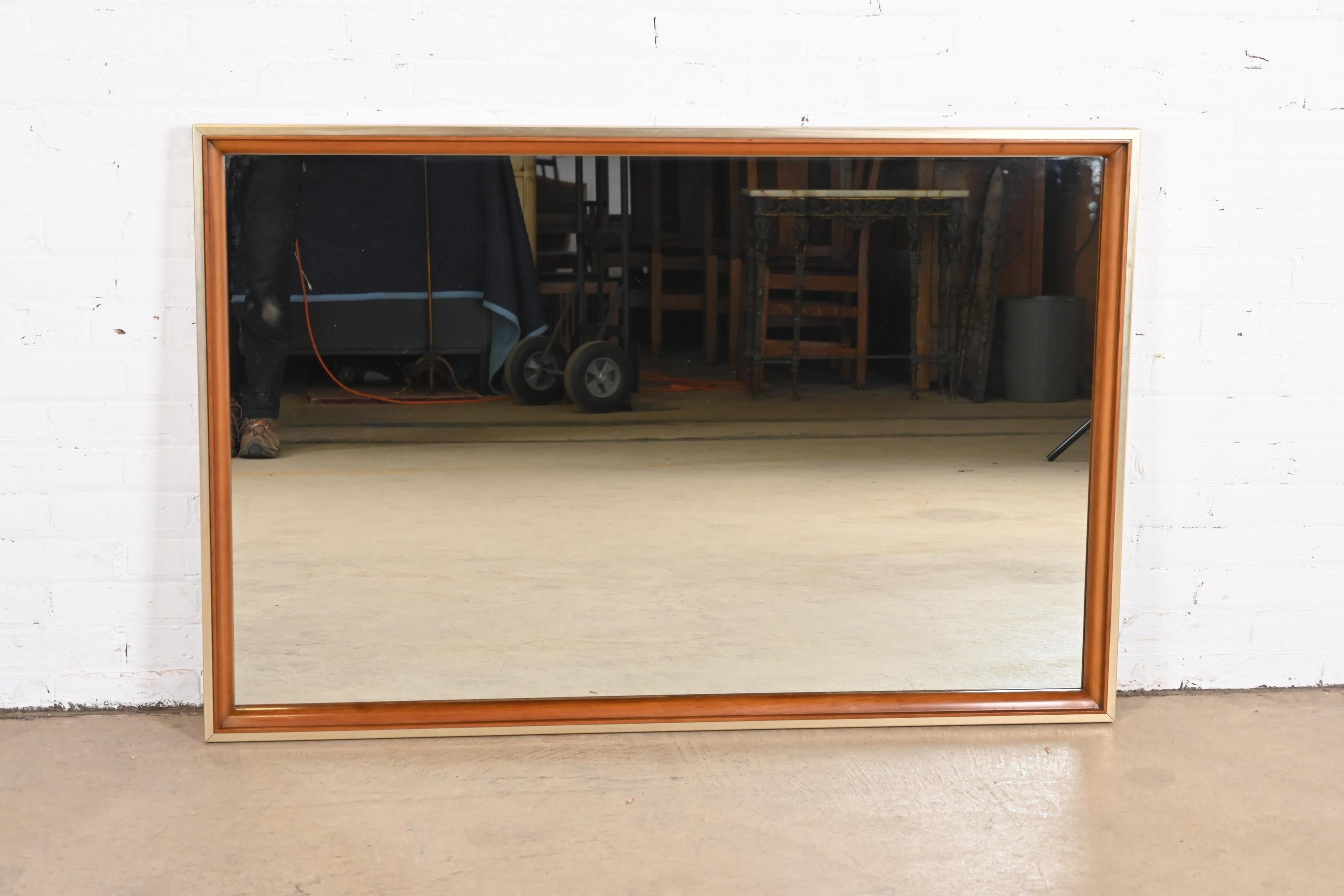 Mid-20th Century John Widdicomb Mid-Century Modern Cherry and Brass Large Wall Mirror, 1950s For Sale