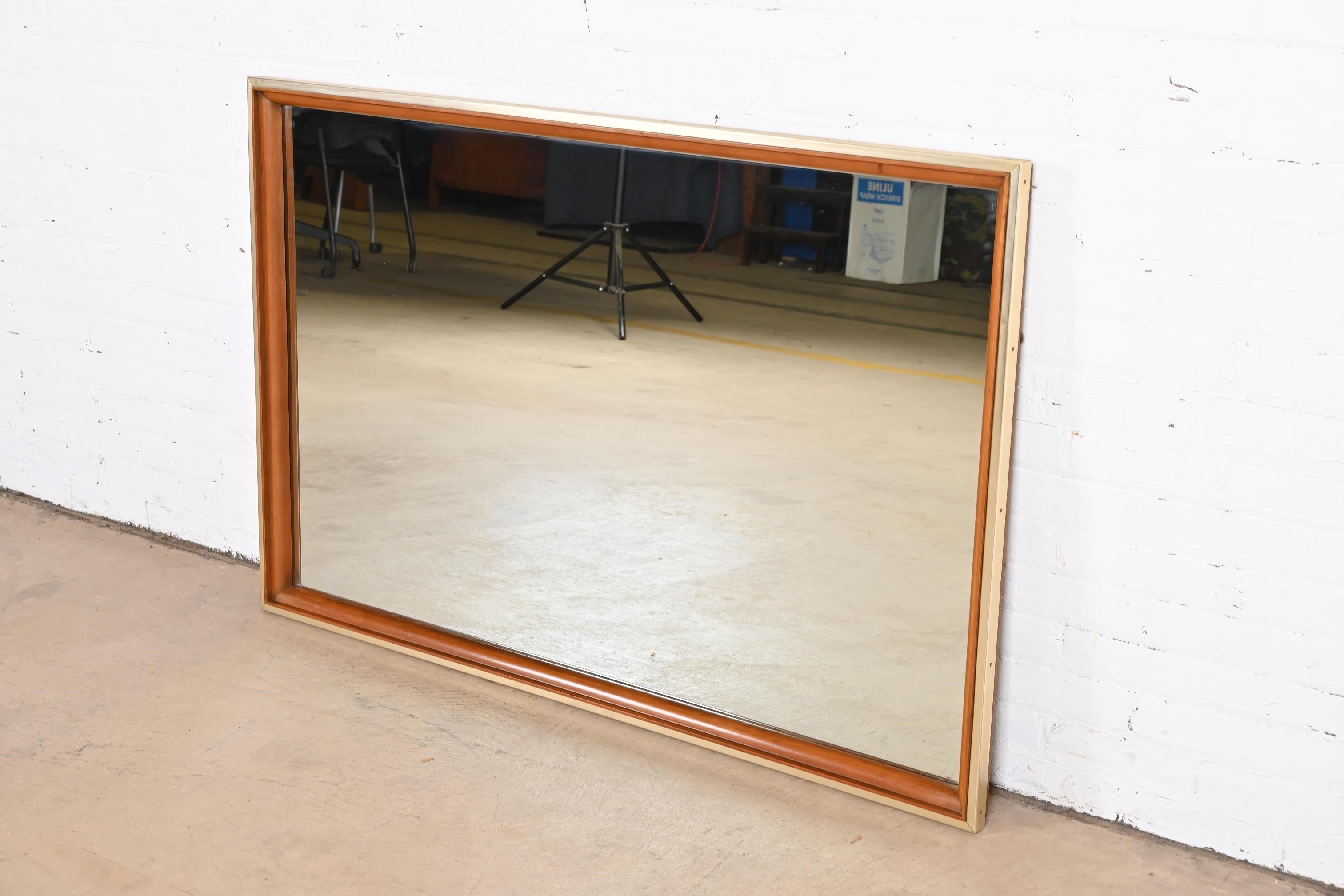 John Widdicomb Mid-Century Modern Cherry and Brass Large Wall Mirror, 1950s For Sale 1