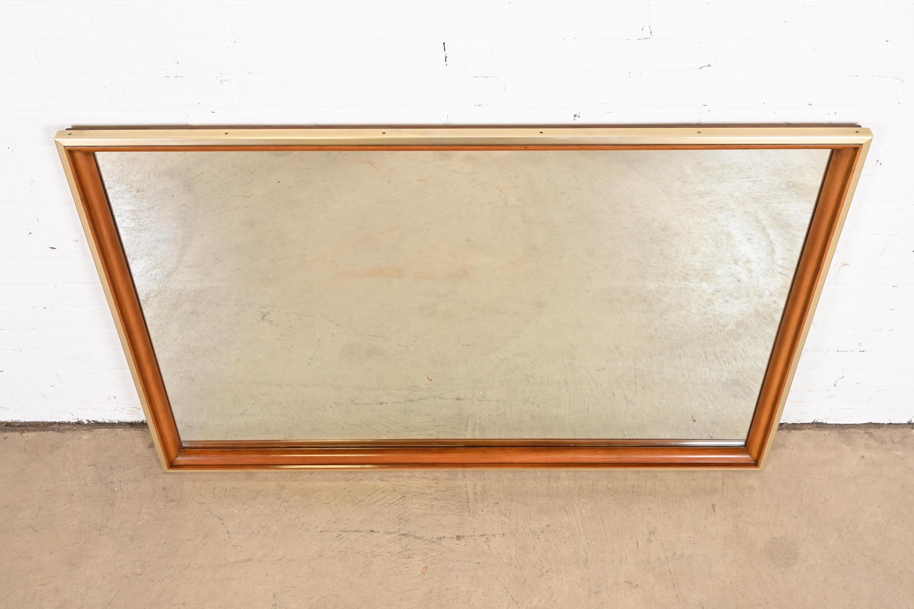 John Widdicomb Mid-Century Modern Cherry and Brass Large Wall Mirror, 1950s For Sale 2